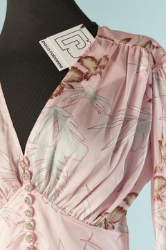 Pale pink silk printed mini dress PACO RABANNE