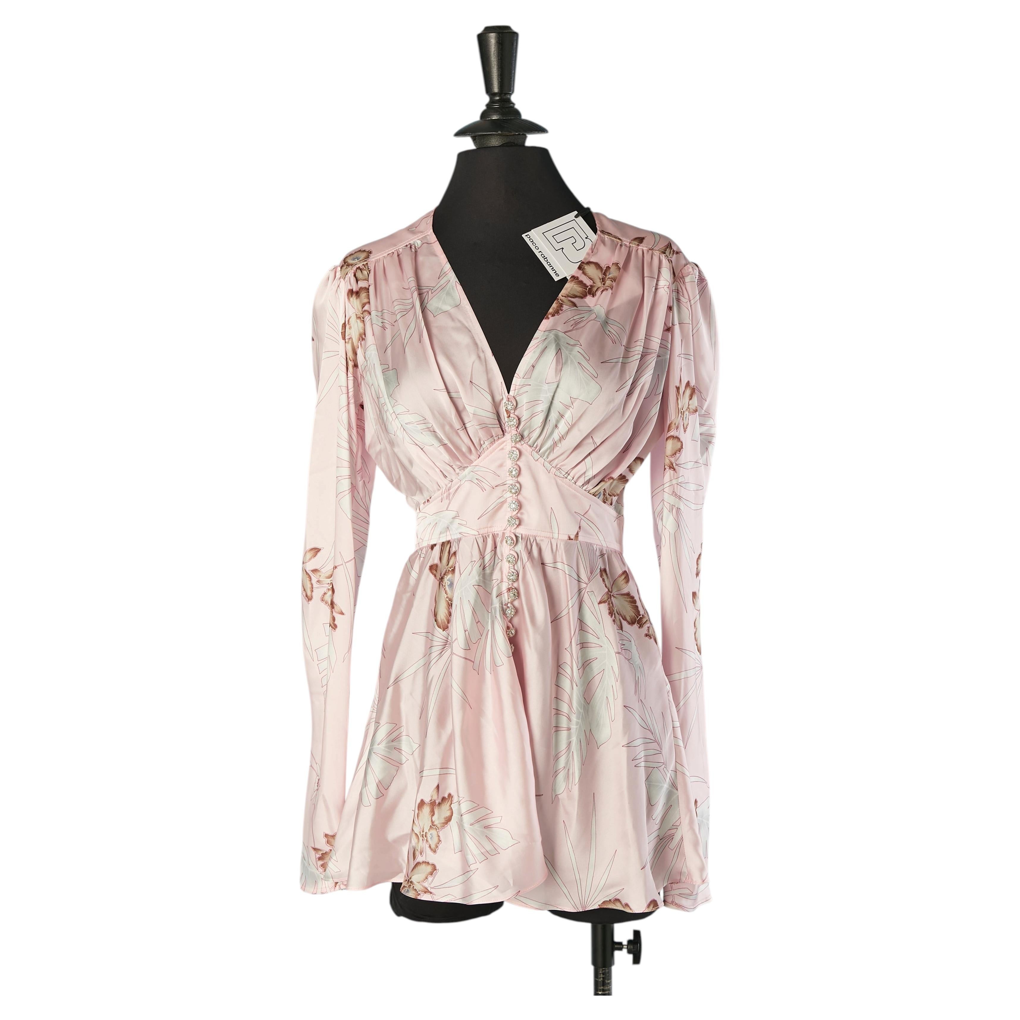 Minivestido de seda estampado en rosa pálido de PACO RABANNE