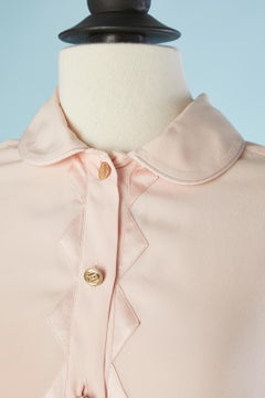 Pale pink silk shirt with silk appliqué on the button tab and cuff Chanel