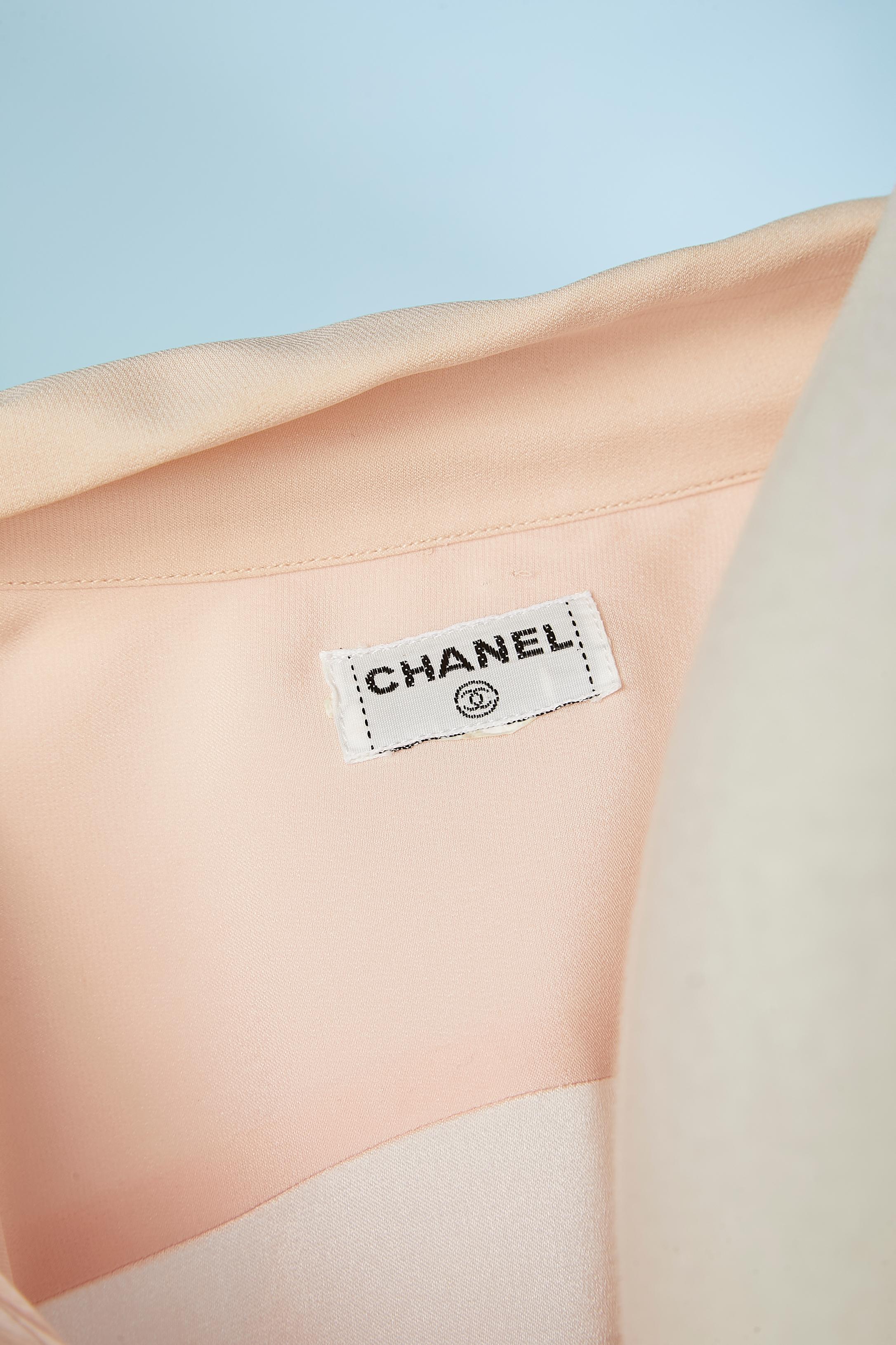 Pale pink silk shirt with silk appliqué on the button tab and cuff Chanel  For Sale 1