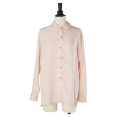 Pale pink silk shirt with silk appliqué on the button tab and cuff Chanel 