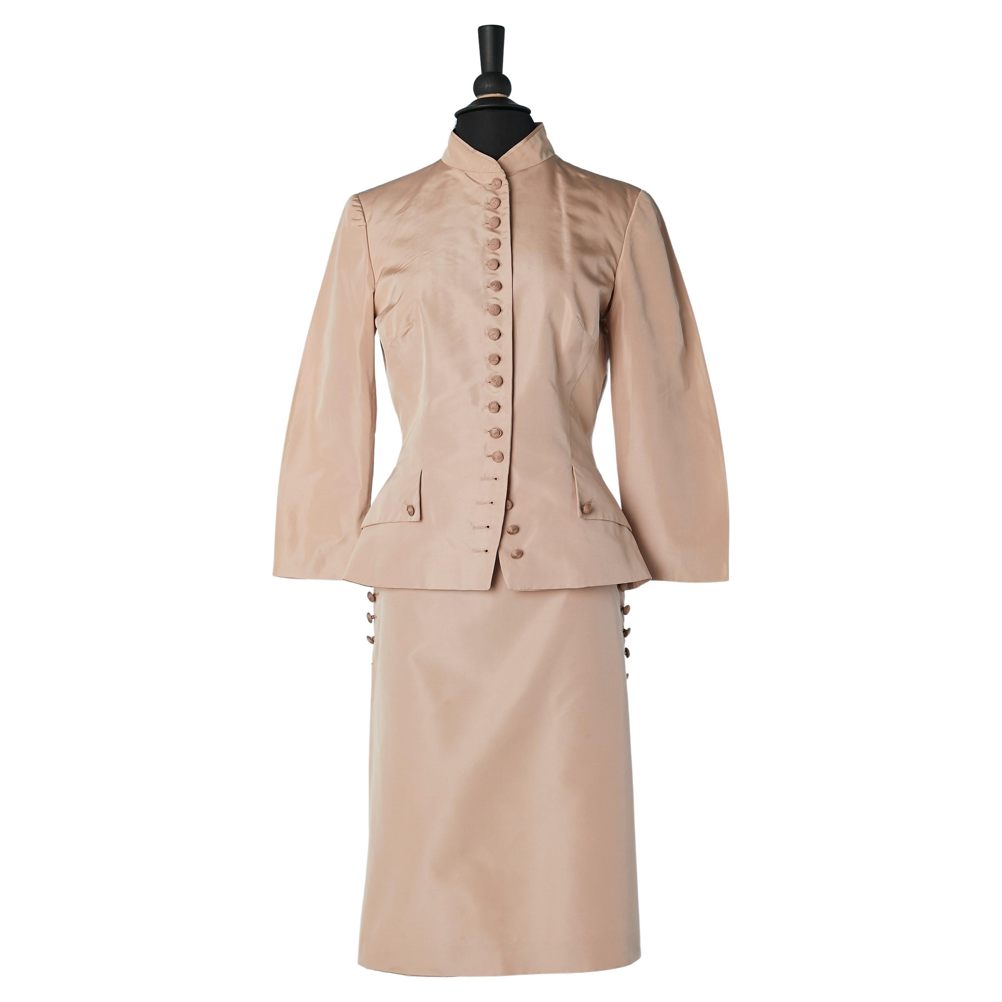 Pale pink silk skirt suit with thread button embellishment Alexander McQueen  For Sale