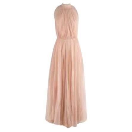 Pale pink sill chiffon lace trimmed gown For Sale