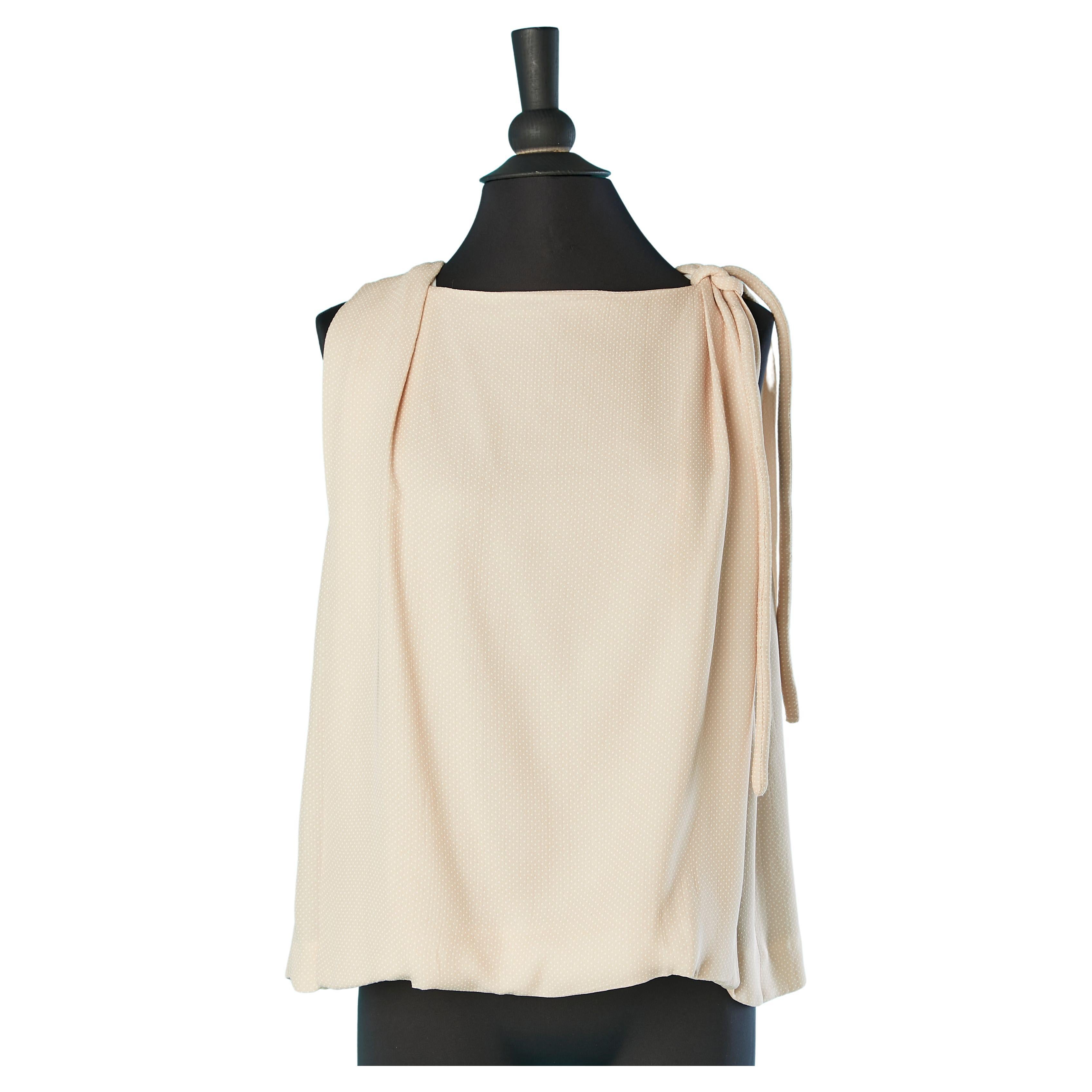 Pale pink sleeveless top with  white dots jacquard and bow on the side Chloé  For Sale