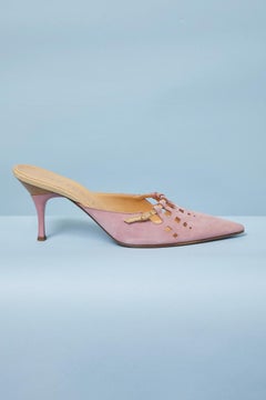 Pale pink sued mule with laser cut-work CASADEI