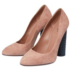 Pale pink suede stiletto with black round cannage heel ALAIA