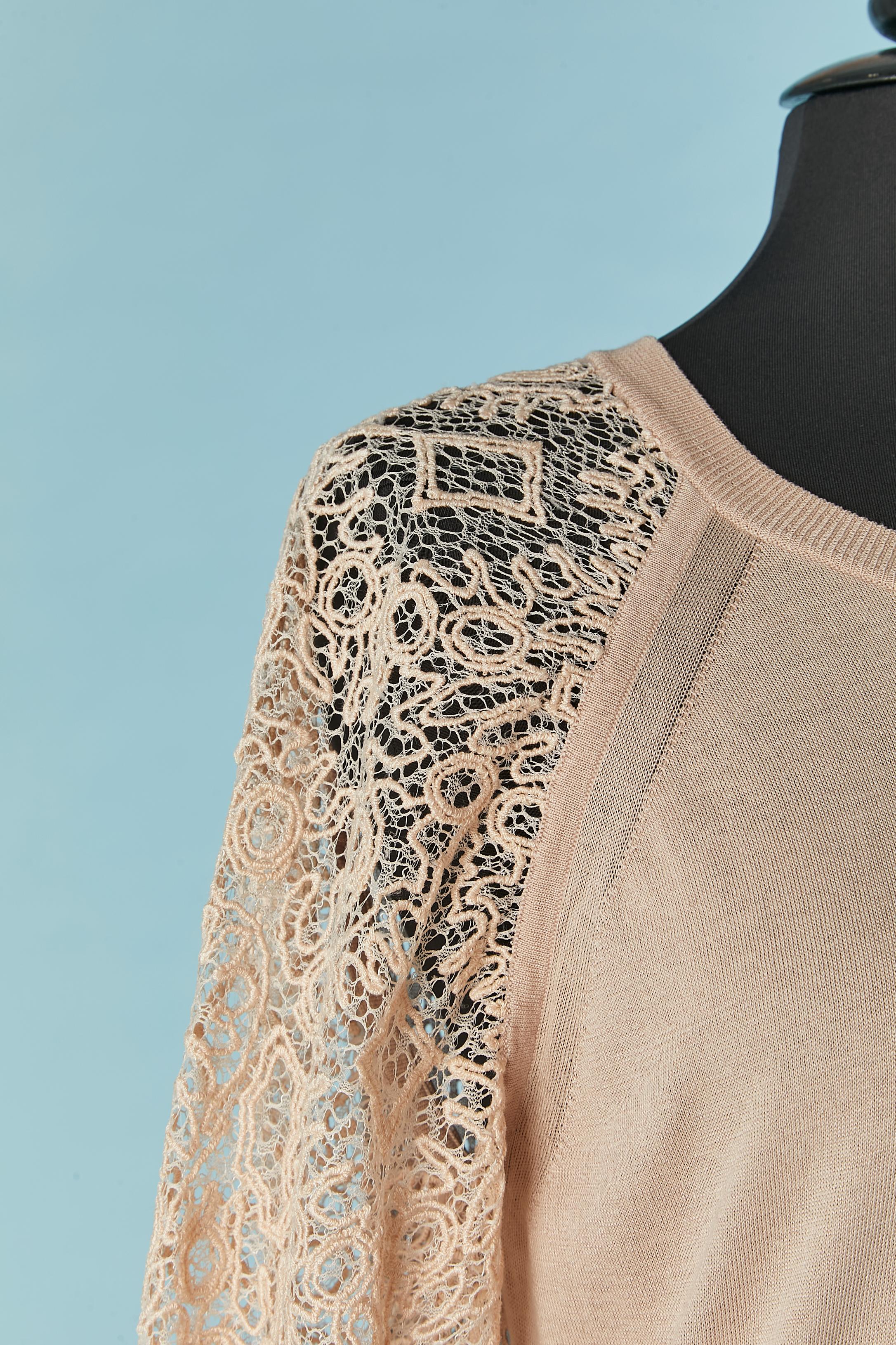 Brown Pale pink thin knit and lace tee-shirt CHLOE For Sale