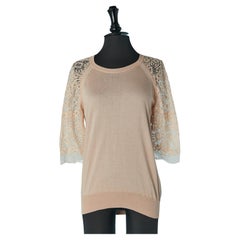 Maglietta in maglia sottile e pizzo rosa pallido CHLOE