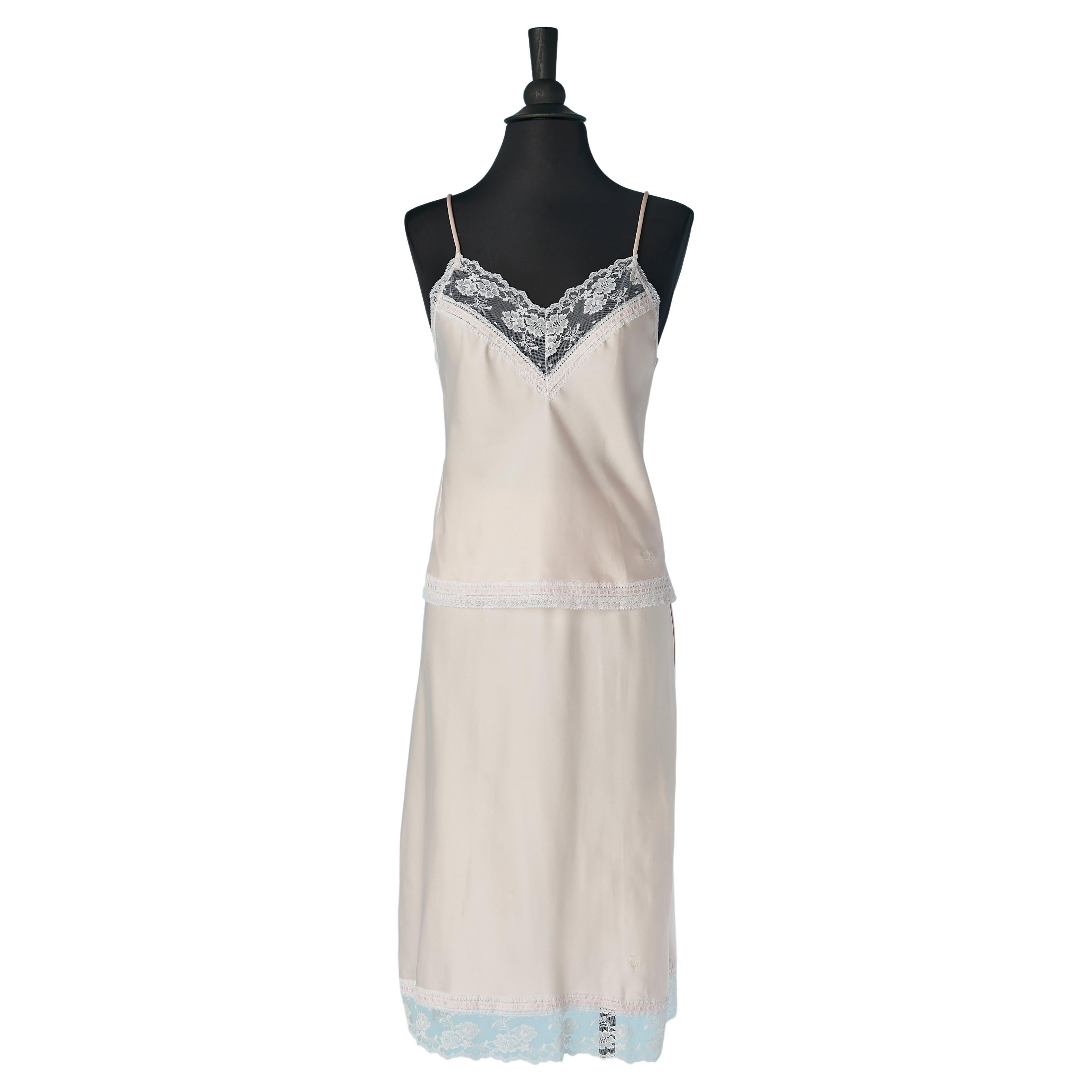 Pale pink top and skirt lingerie ensemble with lace inset Christian Dior