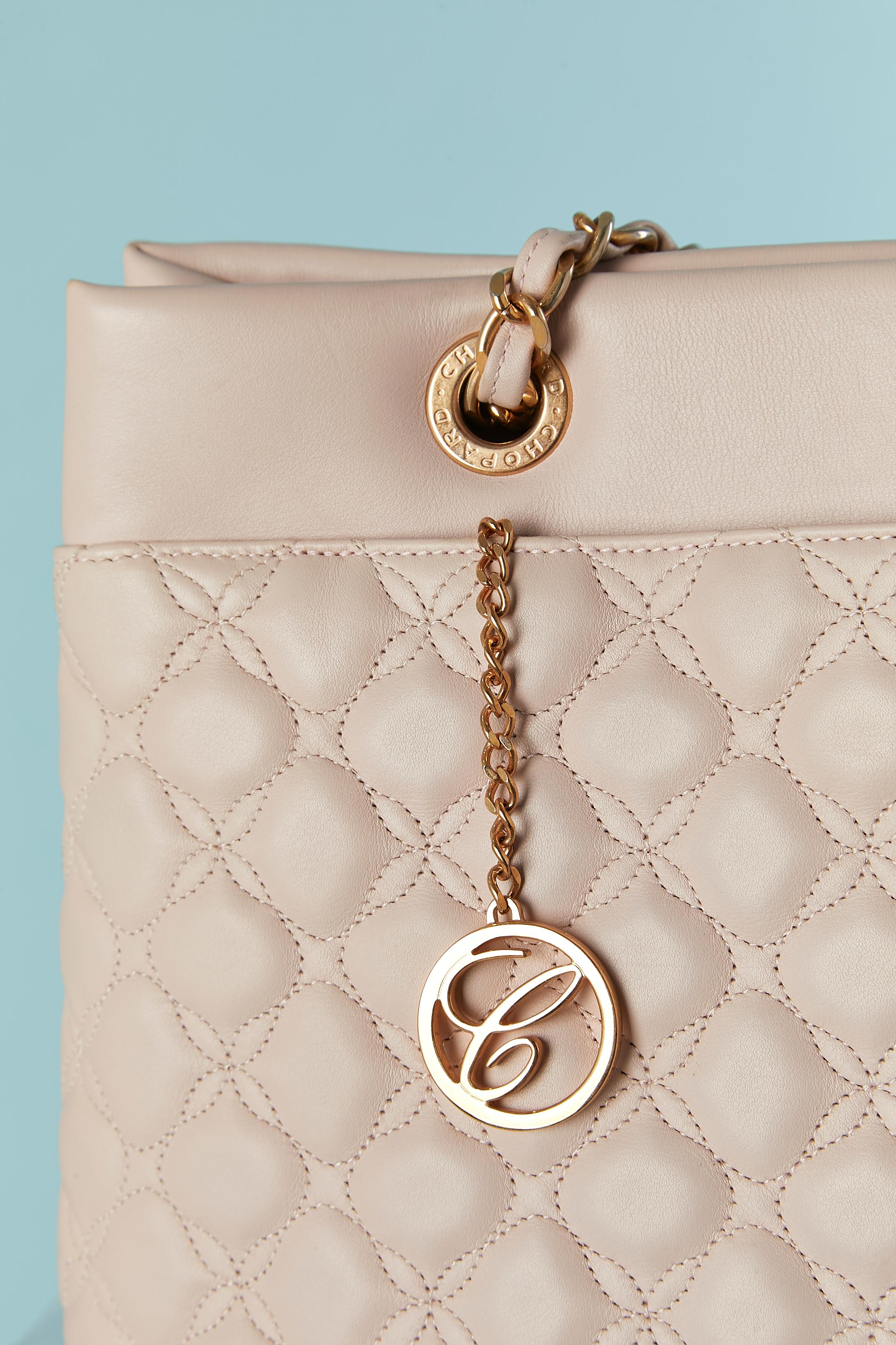 Beige Pale pink top-stitched and quilted leather bag with top handle in chain CHOPARD For Sale