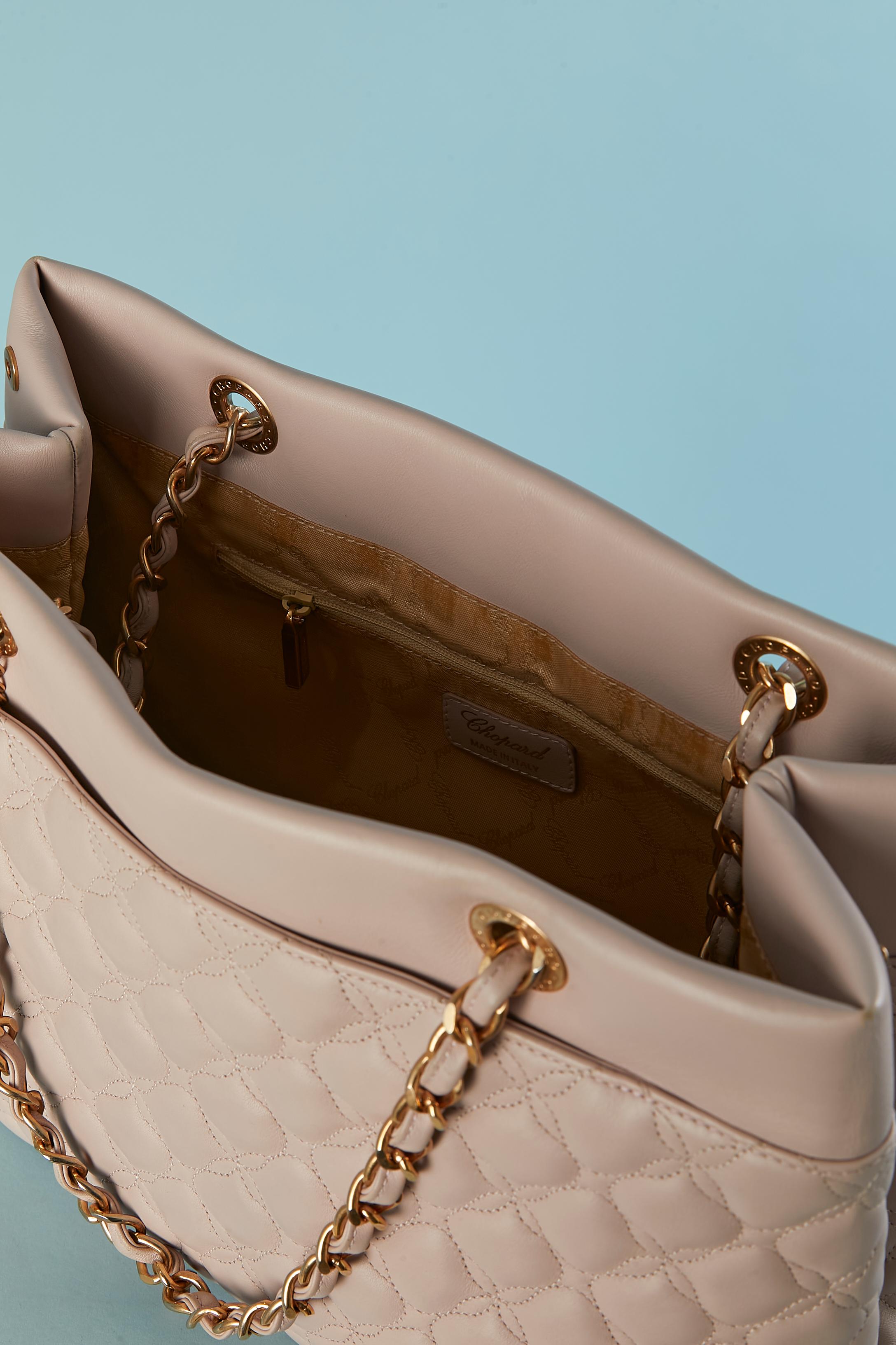 Pale pink top-stitched and quilted leather bag with top handle in chain CHOPARD For Sale 1