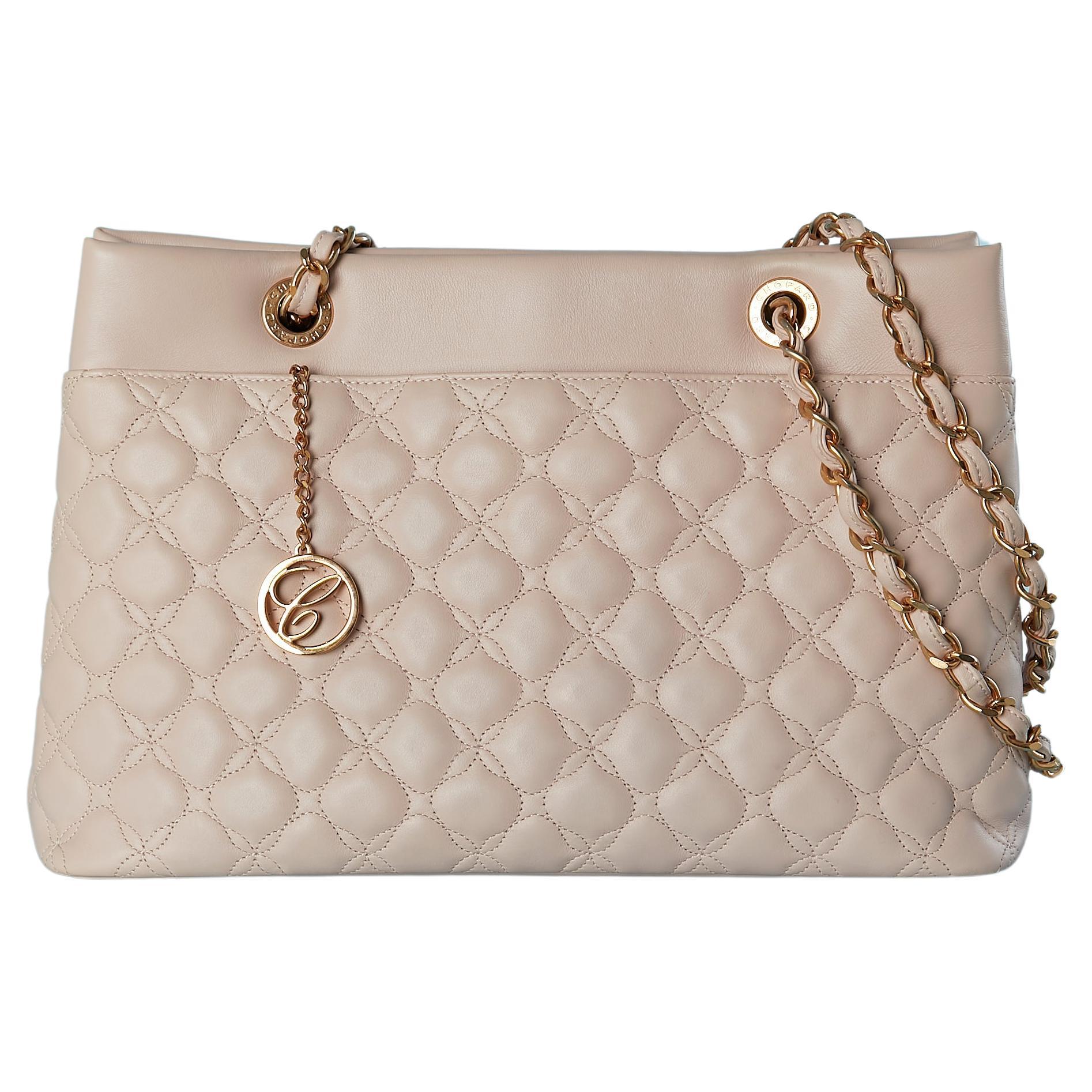 Bolso de piel acolchada y pespunteada rosa palo con asa superior de cadena CHOPARD