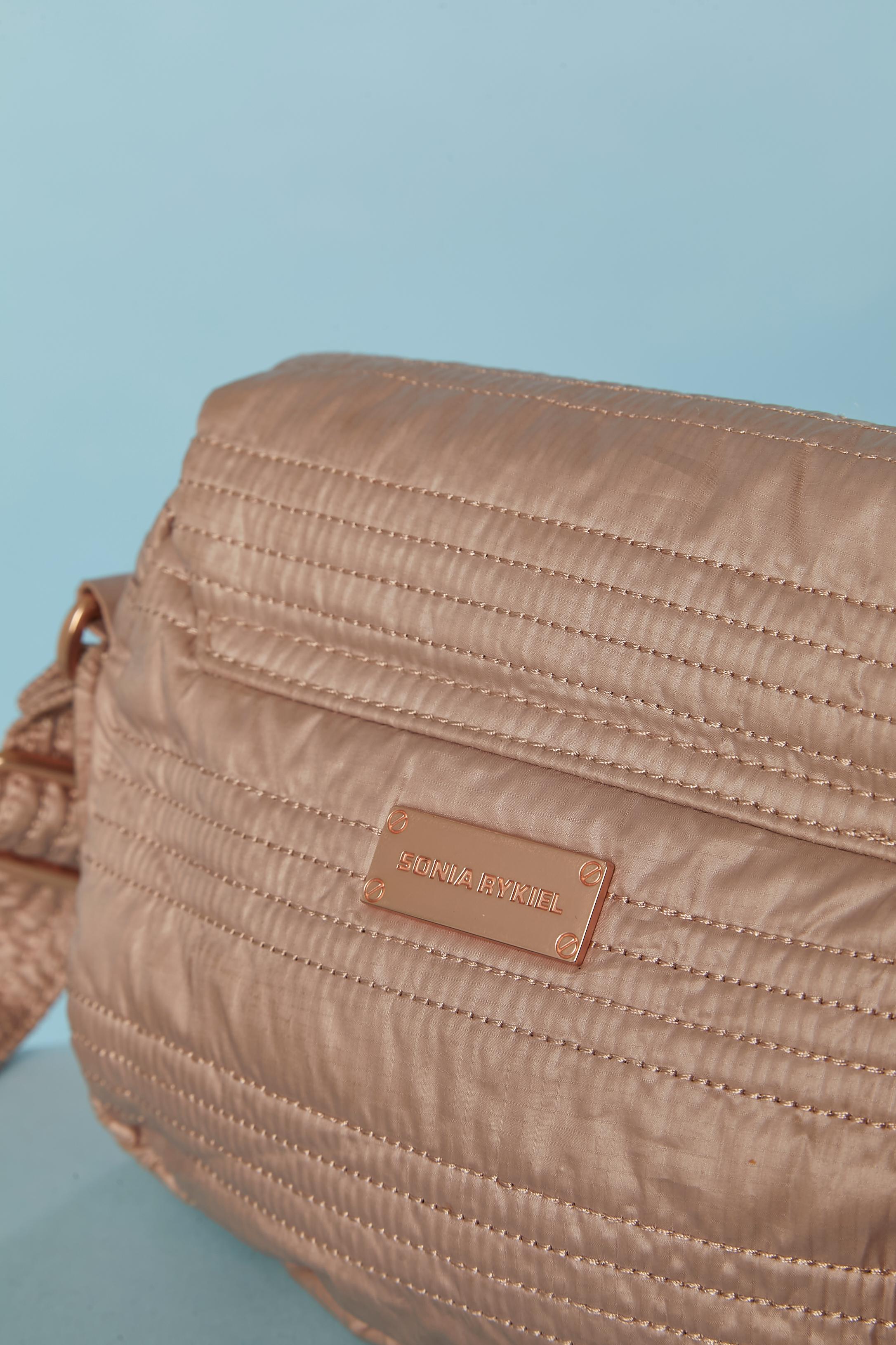 Brown Pale pink top-stitched fabric bag Sonia Rykiel 2011 For Sale