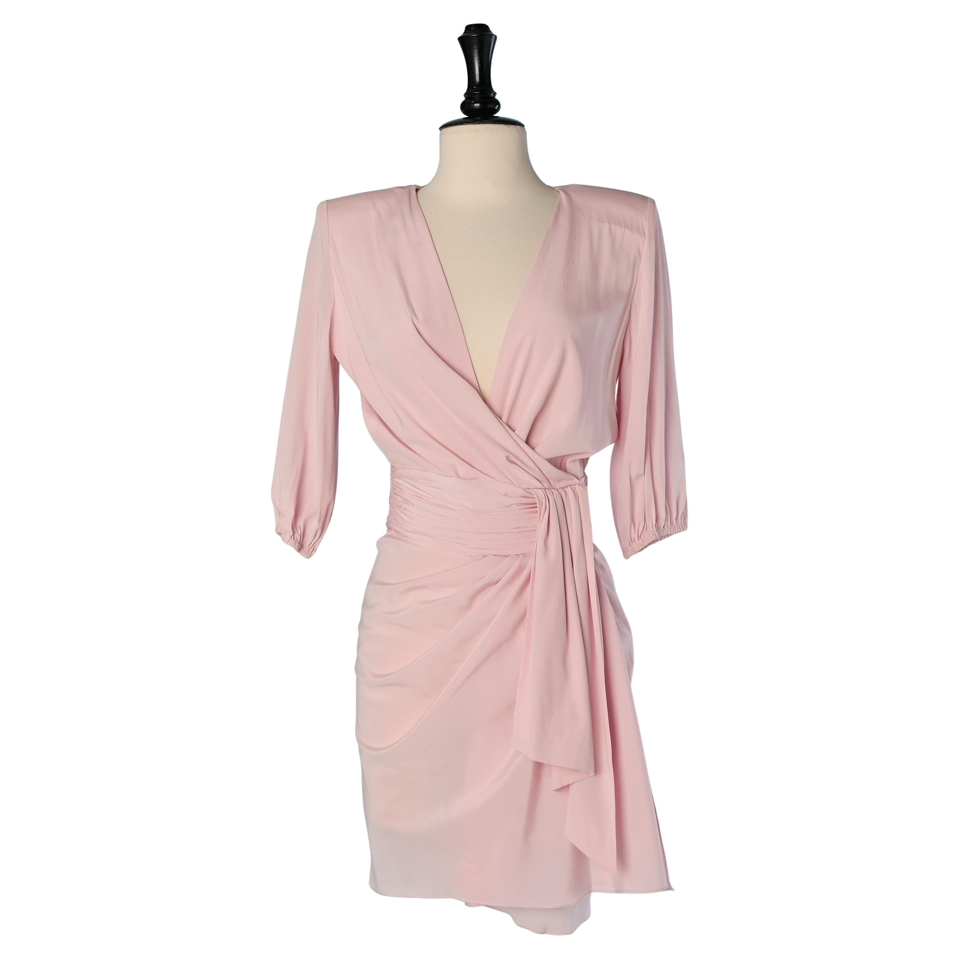 Pale pink wrapped and draped silk cocktail dress ALEXANDRE VAUTHIER