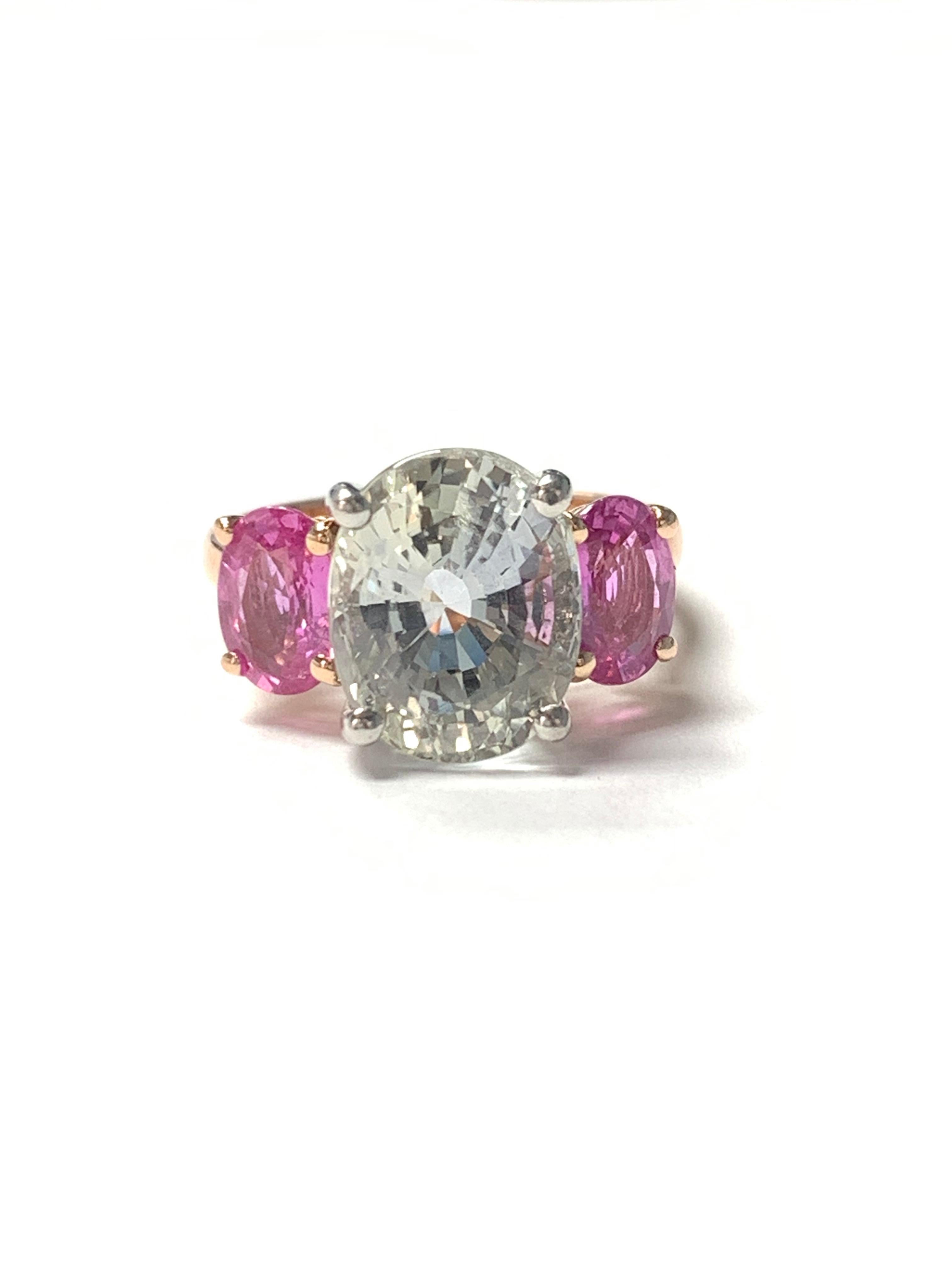 Pale Sapphire and Pink Sapphire Ring in 14K and Platinum For Sale 1