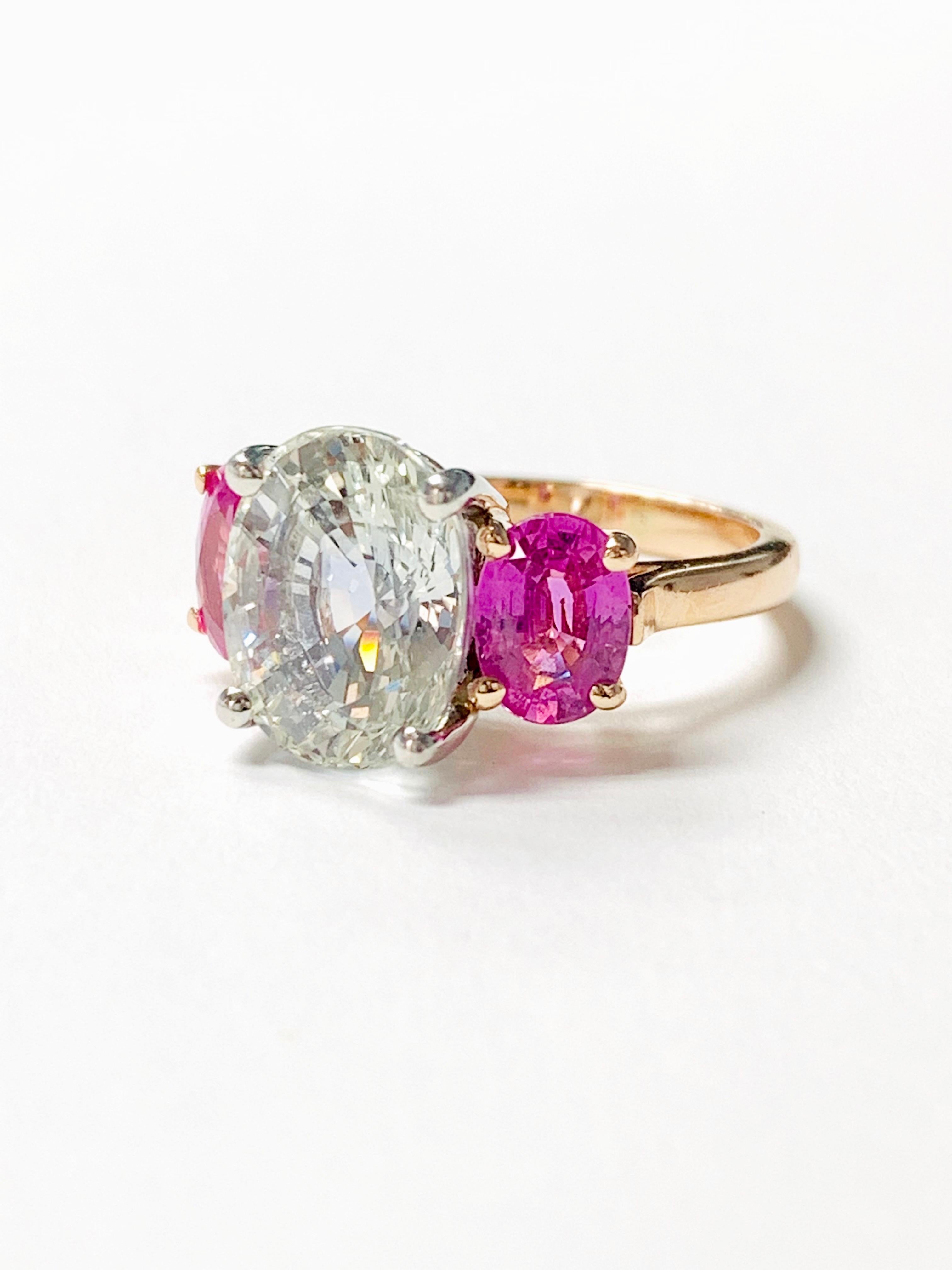 Pale Sapphire and Pink Sapphire Ring in 14K and Platinum For Sale 3