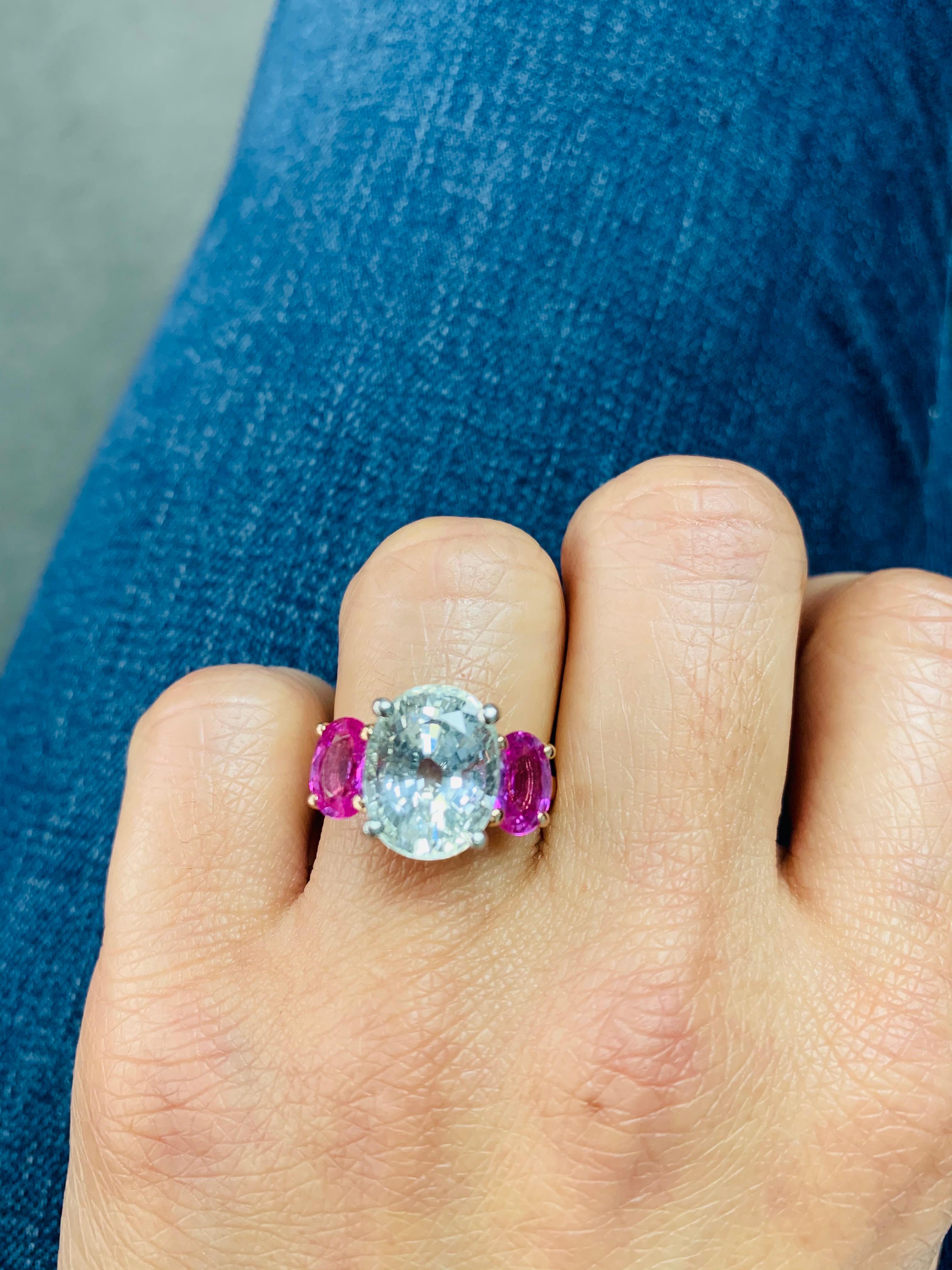 Pale Sapphire and Pink Sapphire Ring in 14K and Platinum For Sale 5
