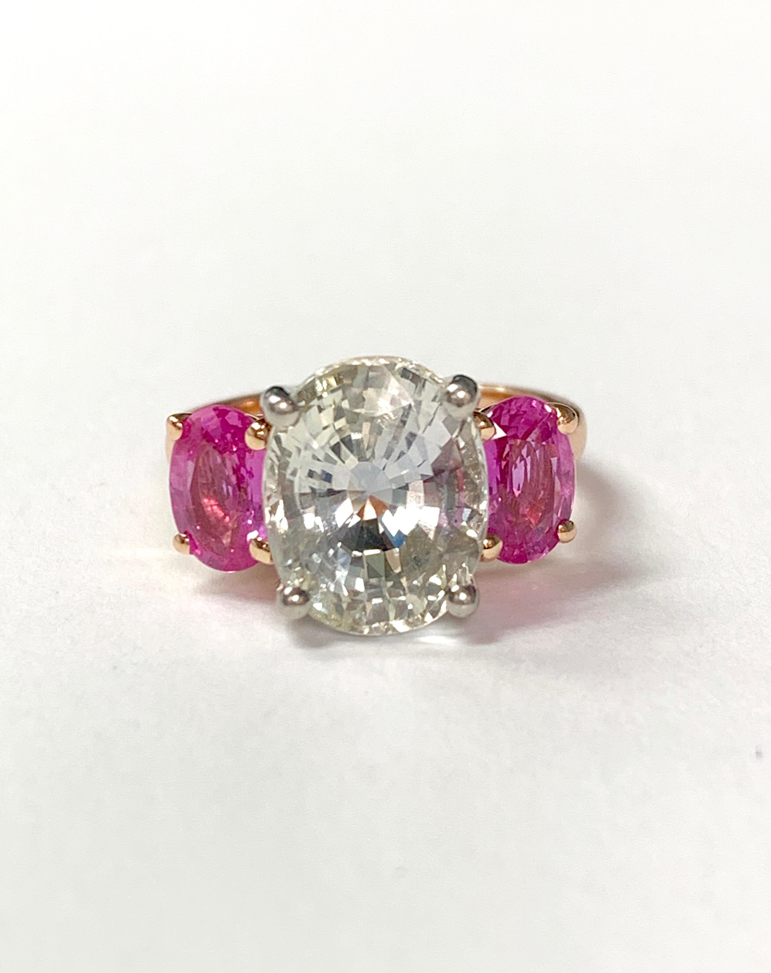 Contemporary Pale Sapphire and Pink Sapphire Ring in 14K and Platinum For Sale