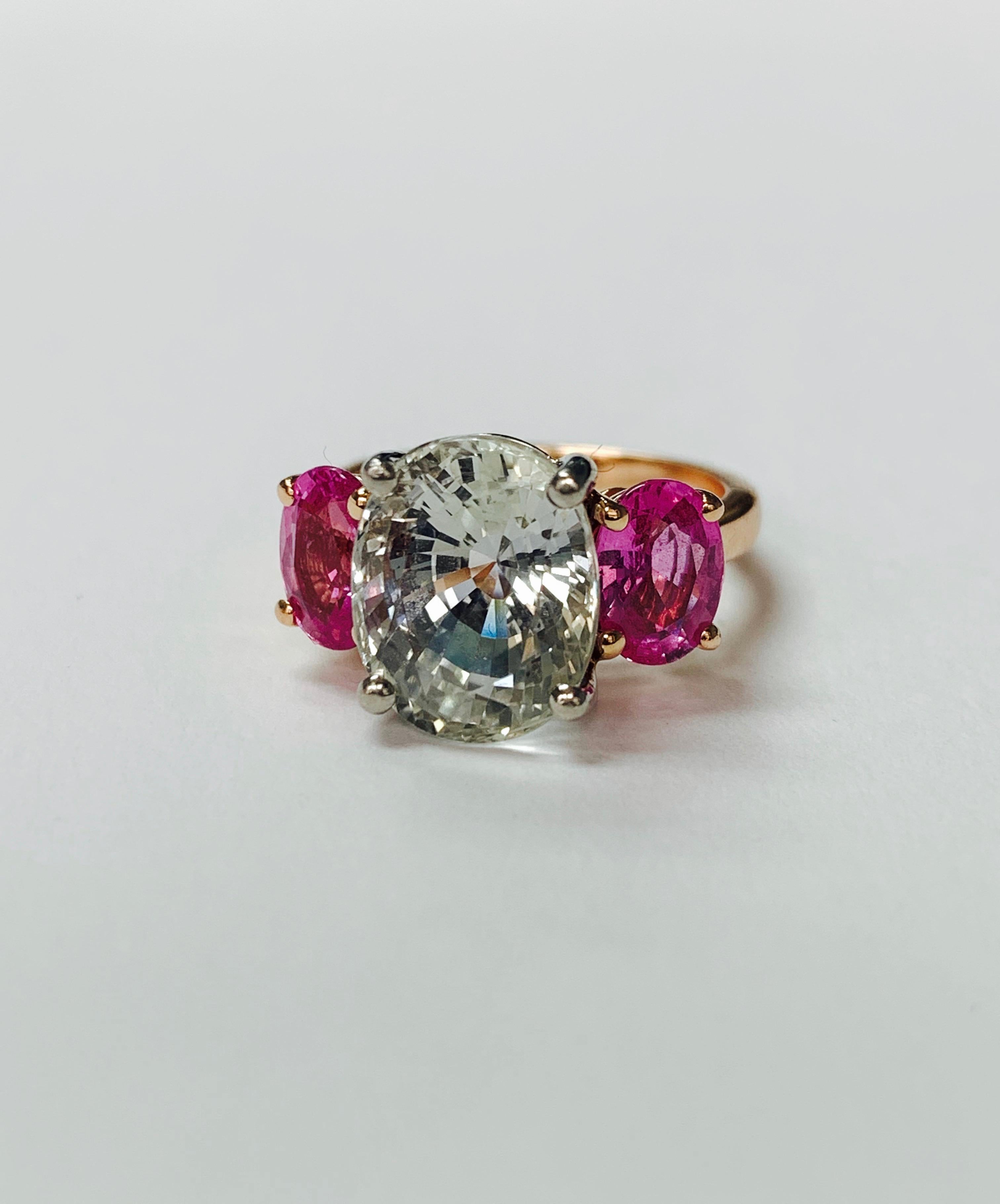 Oval Cut Pale Sapphire and Pink Sapphire Ring in 14K and Platinum For Sale