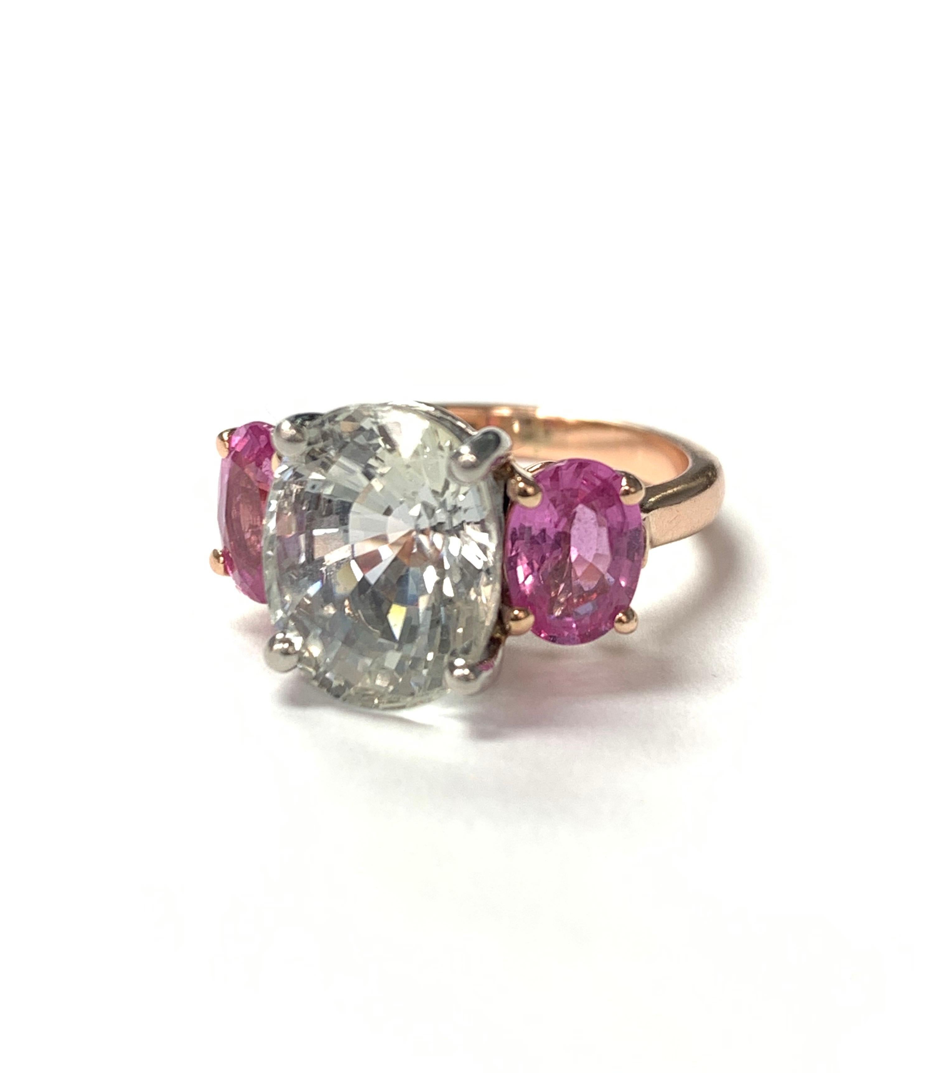 Pale Sapphire and Pink Sapphire Ring in 14K and Platinum In New Condition For Sale In New York, NY