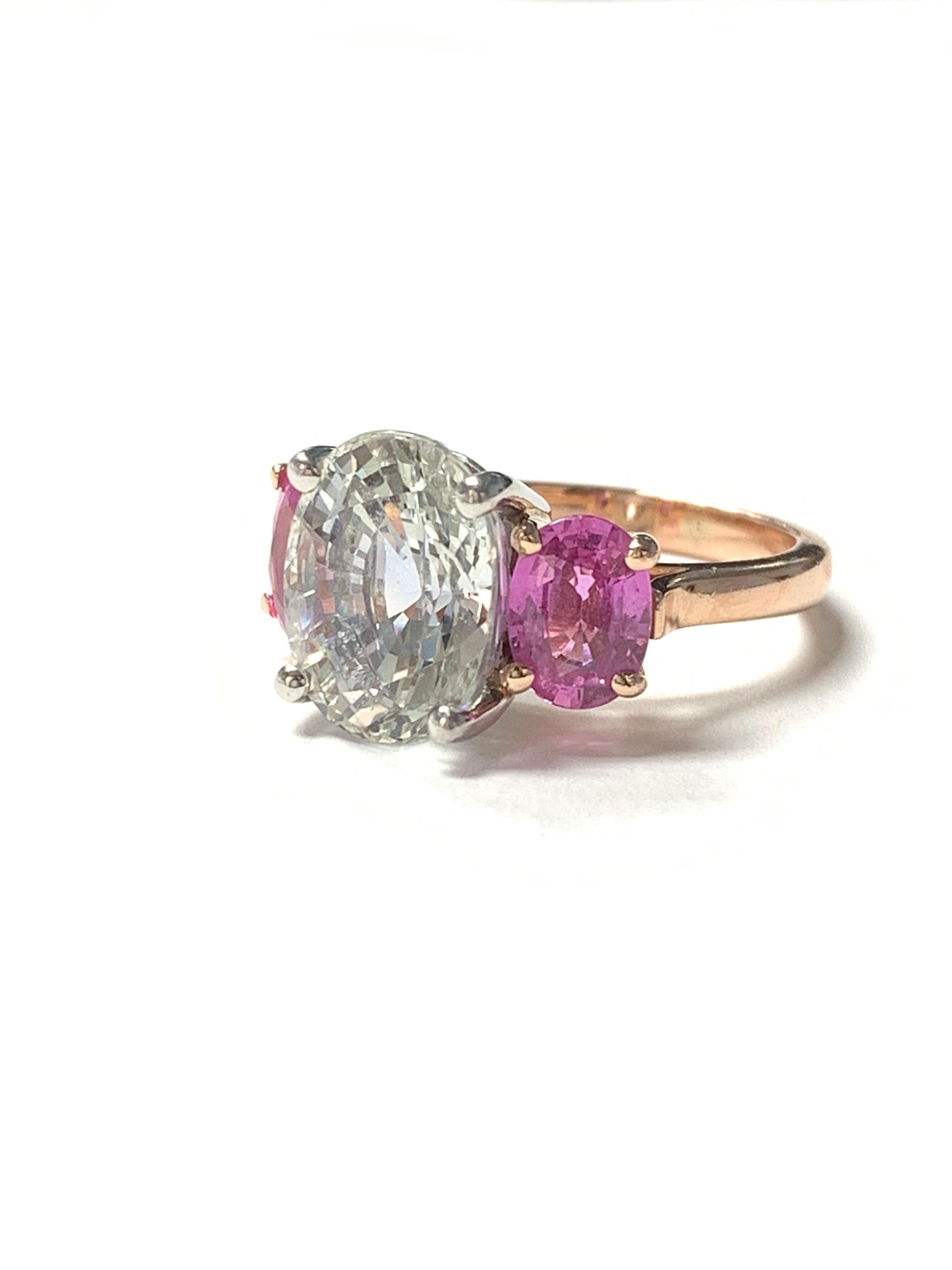 Women's Pale Sapphire and Pink Sapphire Ring in 14K and Platinum For Sale