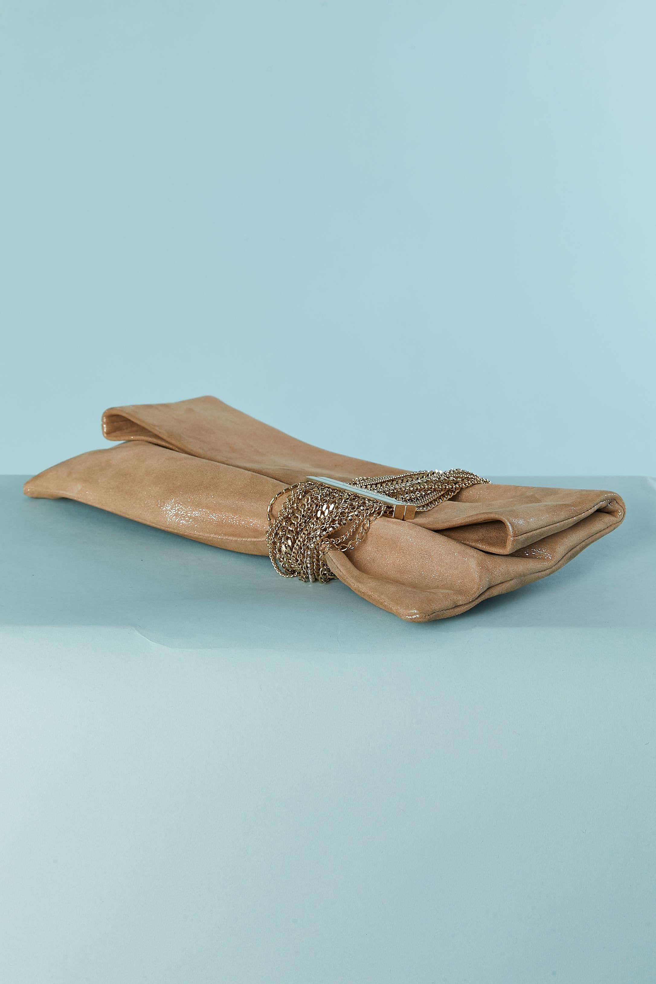 Pale shinny gold clutch with gold metal chain and rhinestone Jimmy Choo For Sale 2