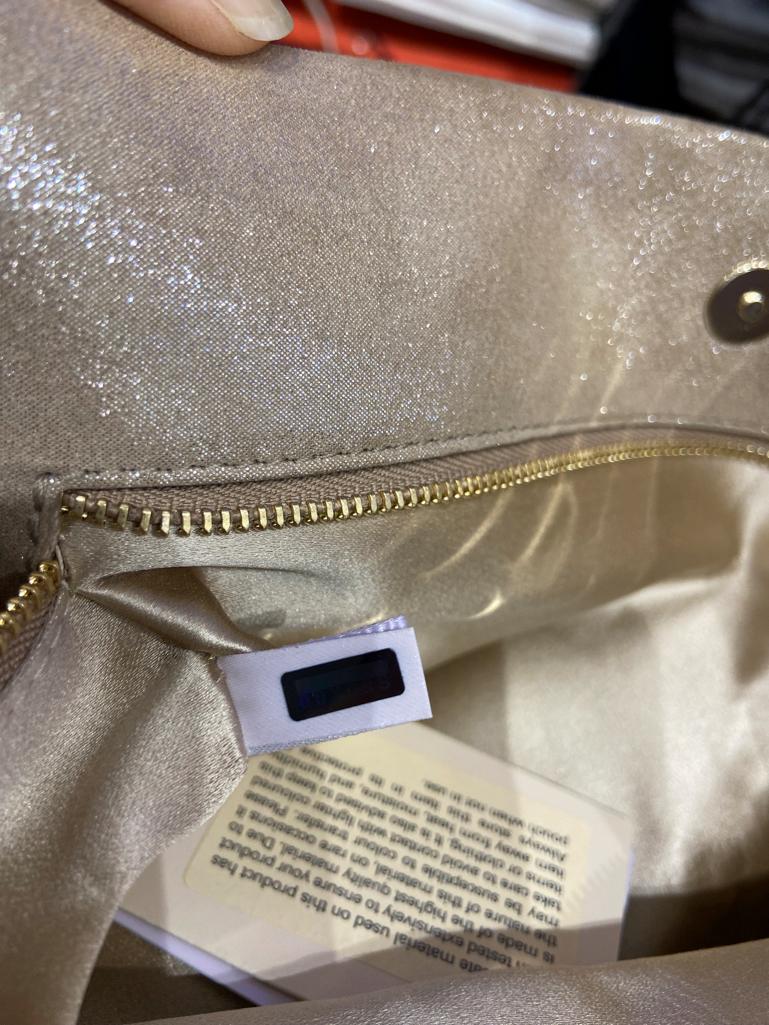 Pale shinny gold clutch with gold metal chain and rhinestone Jimmy Choo For Sale 4