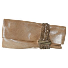 Pale shinny gold clutch with gold metal chain and rhinestone Jimmy Choo