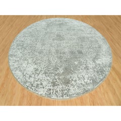 Pale Smoke Gray Persian Design Soft to Touch Hand Knotted Rug 13'10" x 13'10"