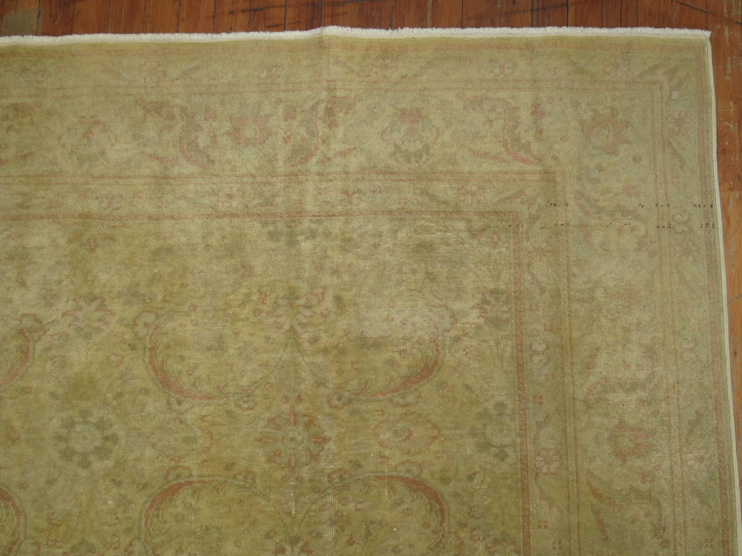 Hand-Knotted Pale Turkish Room size Rug For Sale