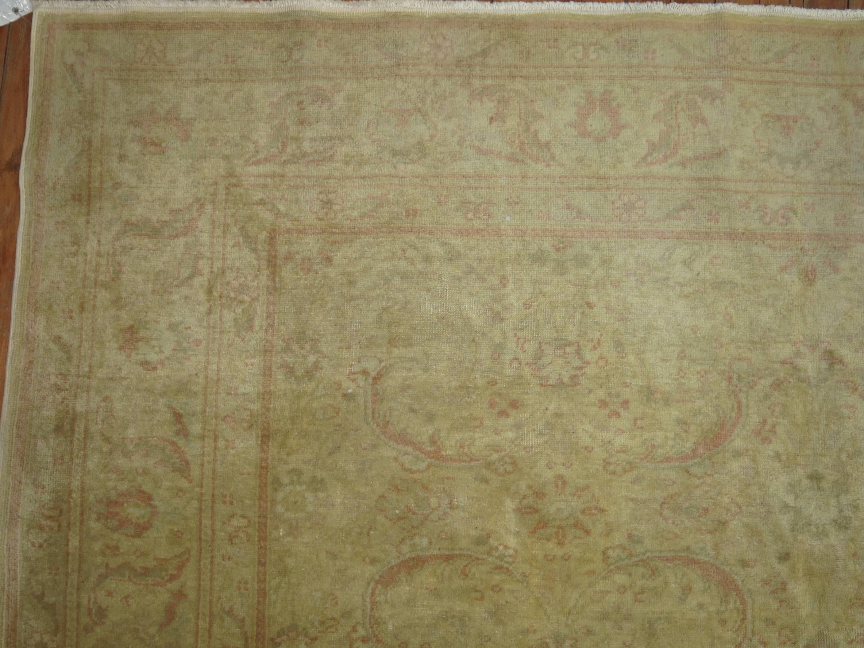 Wool Pale Turkish Room size Rug For Sale