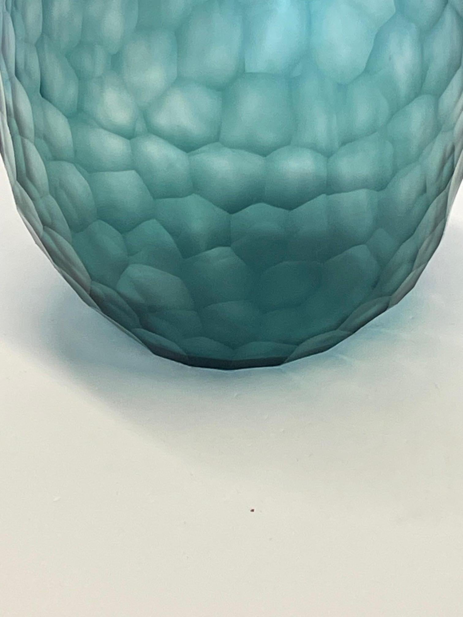 Pale Turquoise Beveled Glass Vase, Romania, Contemporary For Sale 2