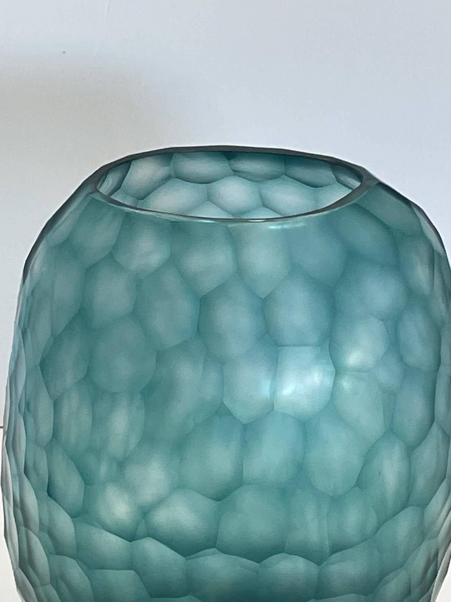 Pale Turquoise Beveled Glass Vase, Romania, Contemporary For Sale 3