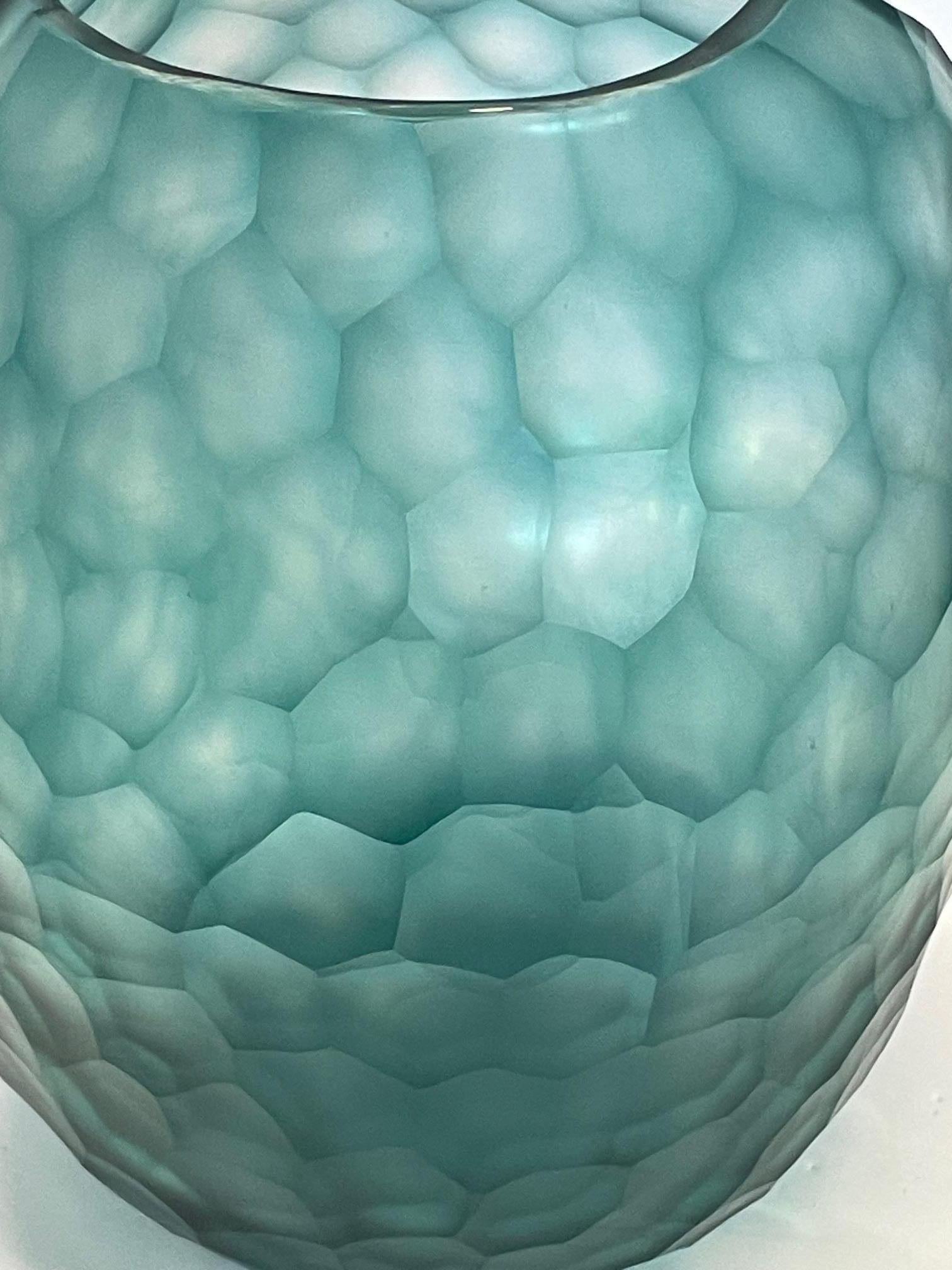 Pale Turquoise Beveled Glass Vase, Romania, Contemporary For Sale 4