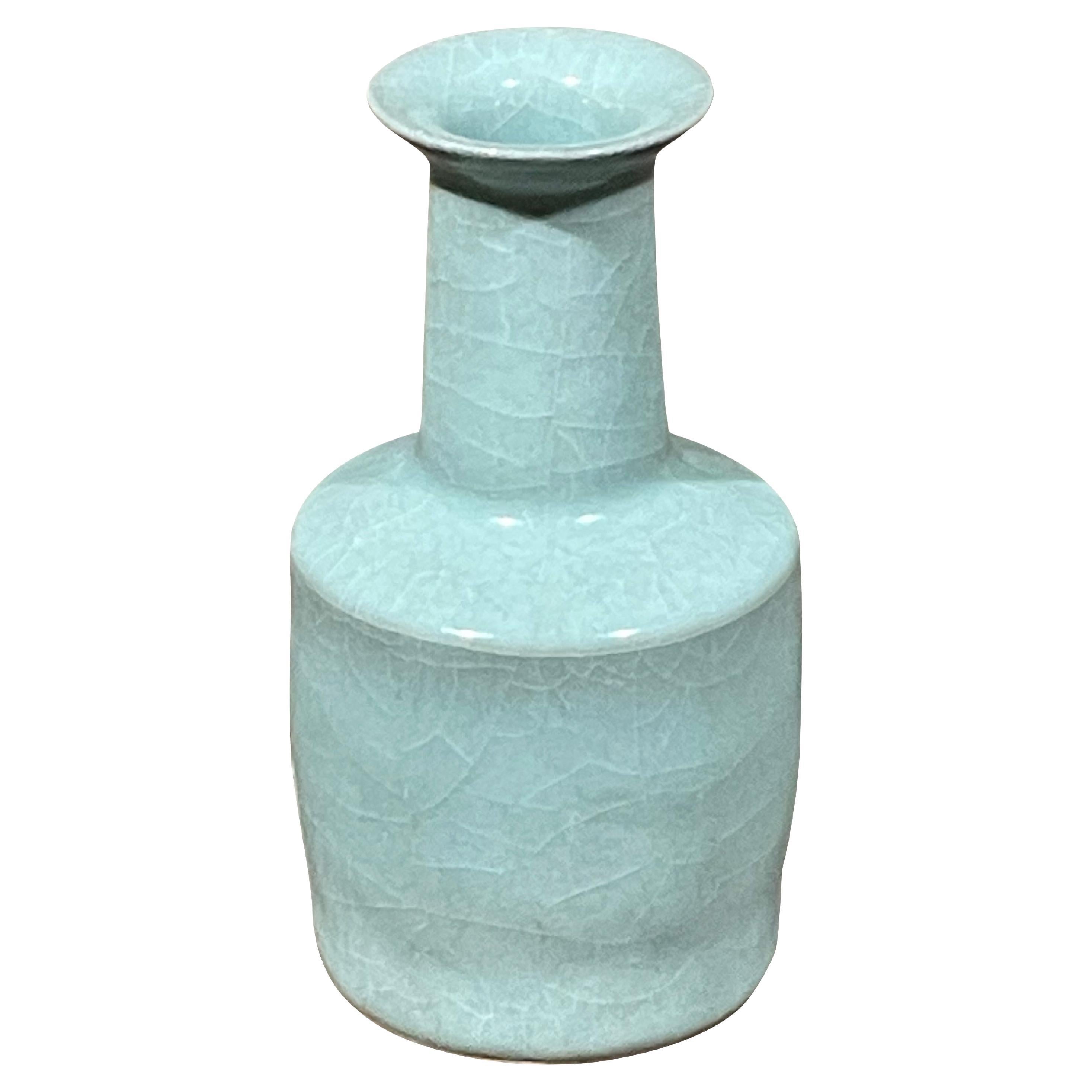 Pale Turquoise Bottle Shaped Funnel Neck Vase, China, Contemporary