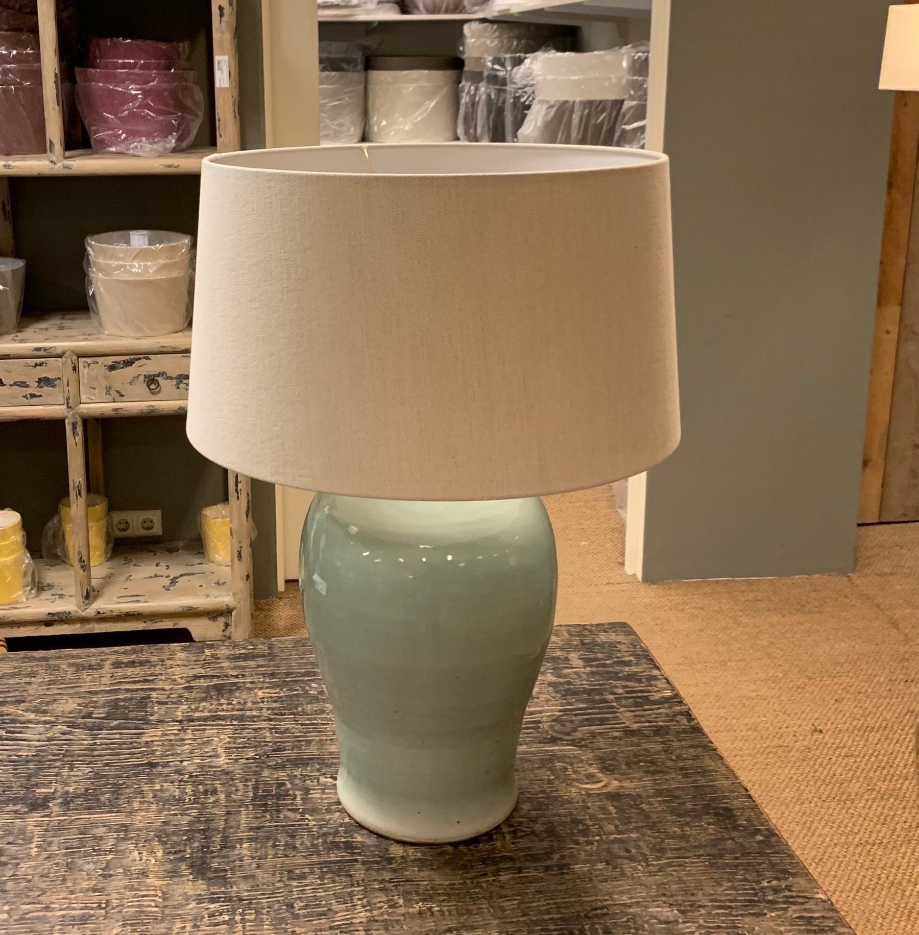 Pale Turquoise Classic Shaped Pair Terracotta Lamps, Contemporary, China In New Condition In New York, NY
