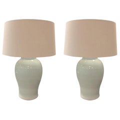 Pale Turquoise Classic Shaped Pair Terracotta Lamps, Contemporary, China