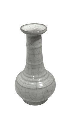 Pale Turquoise Contrast Crackle Ribbed Funnel Neck Vase, China, Contemporary