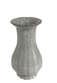 Pale Turquoise Contrast Crackle Scalloped Edge Opening Vase, China, Contemporary