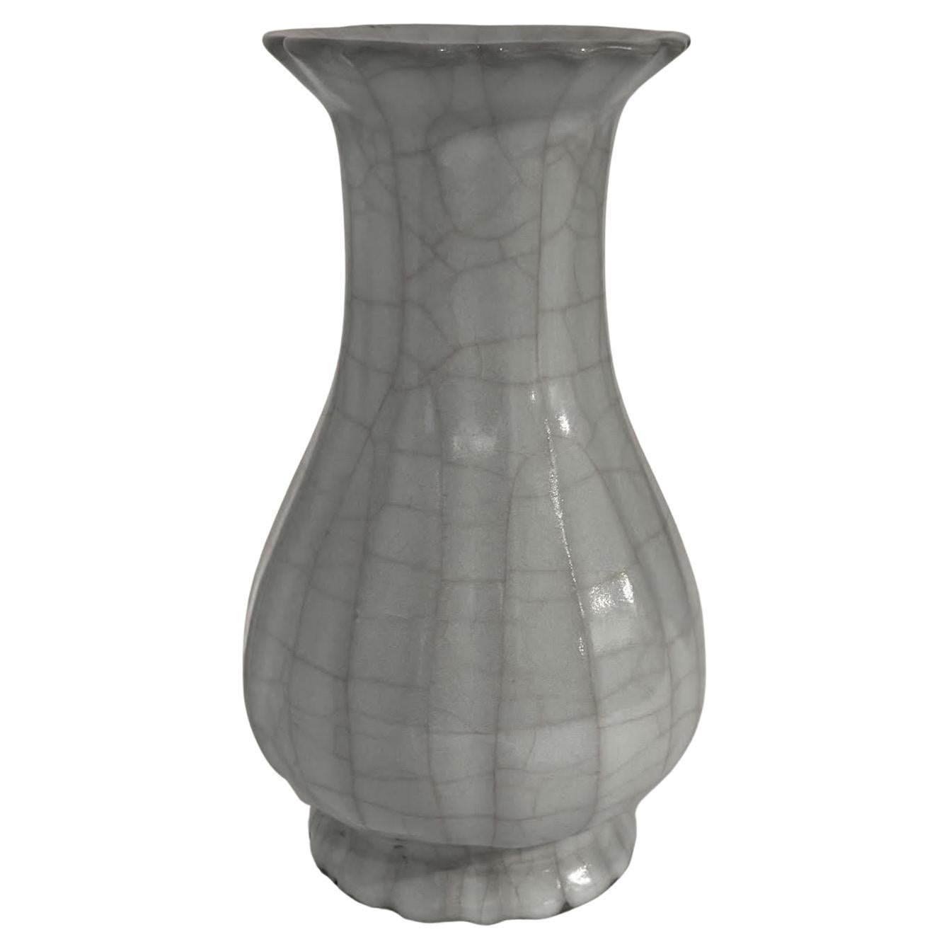 Pale Turquoise Contrast Crackle Scalloped Edge Opening Vase, China, Contemporary