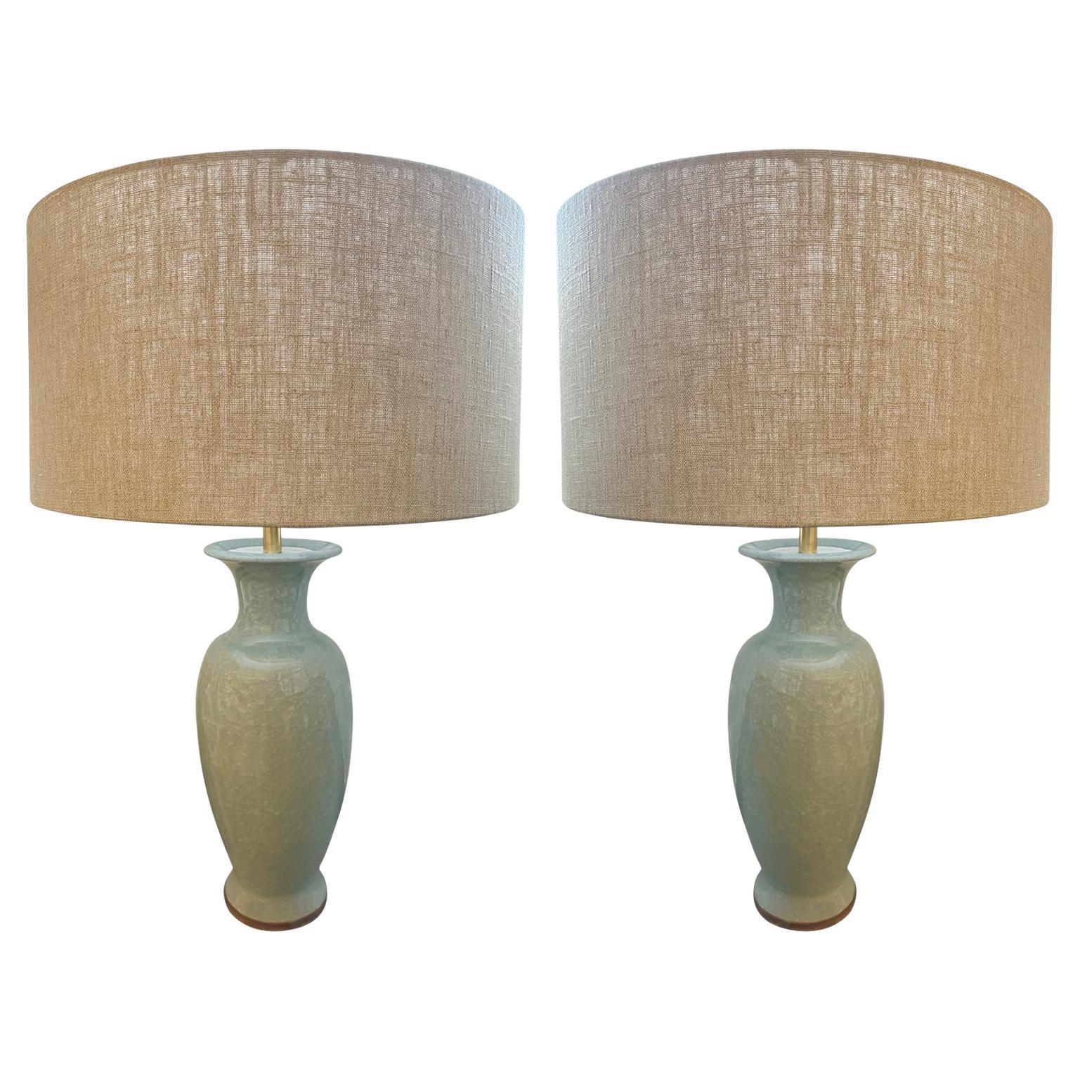 Pale Turquoise Crackle Glaze Pair Table Lamps, China, Contemporary