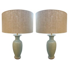 Paire de lampes de table en émail craquelé turquoise pâle, Chine, Contemporain