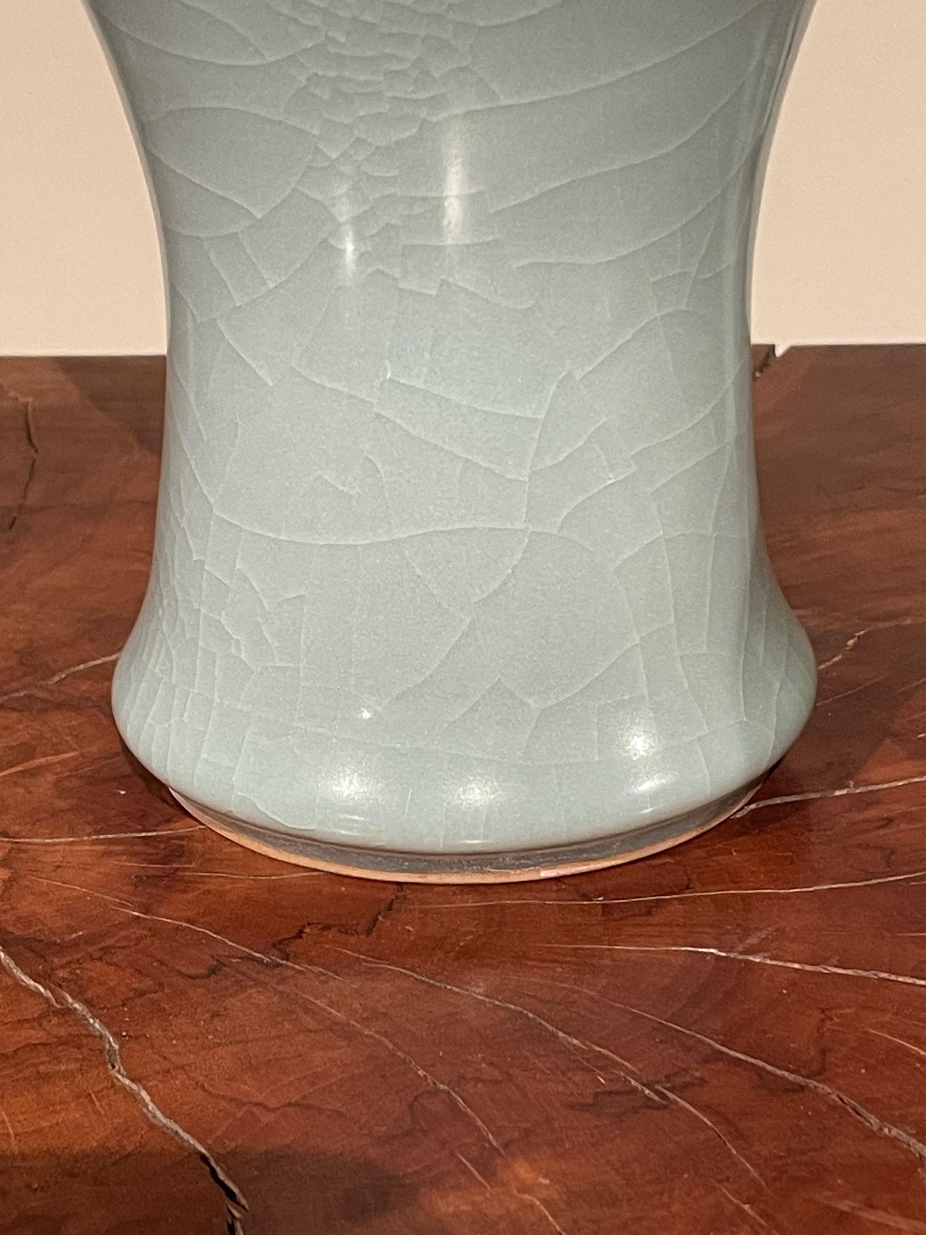 Pale Turquoise Curve Shape With Small Spout Vase, China, Contemporary In New Condition For Sale In New York, NY