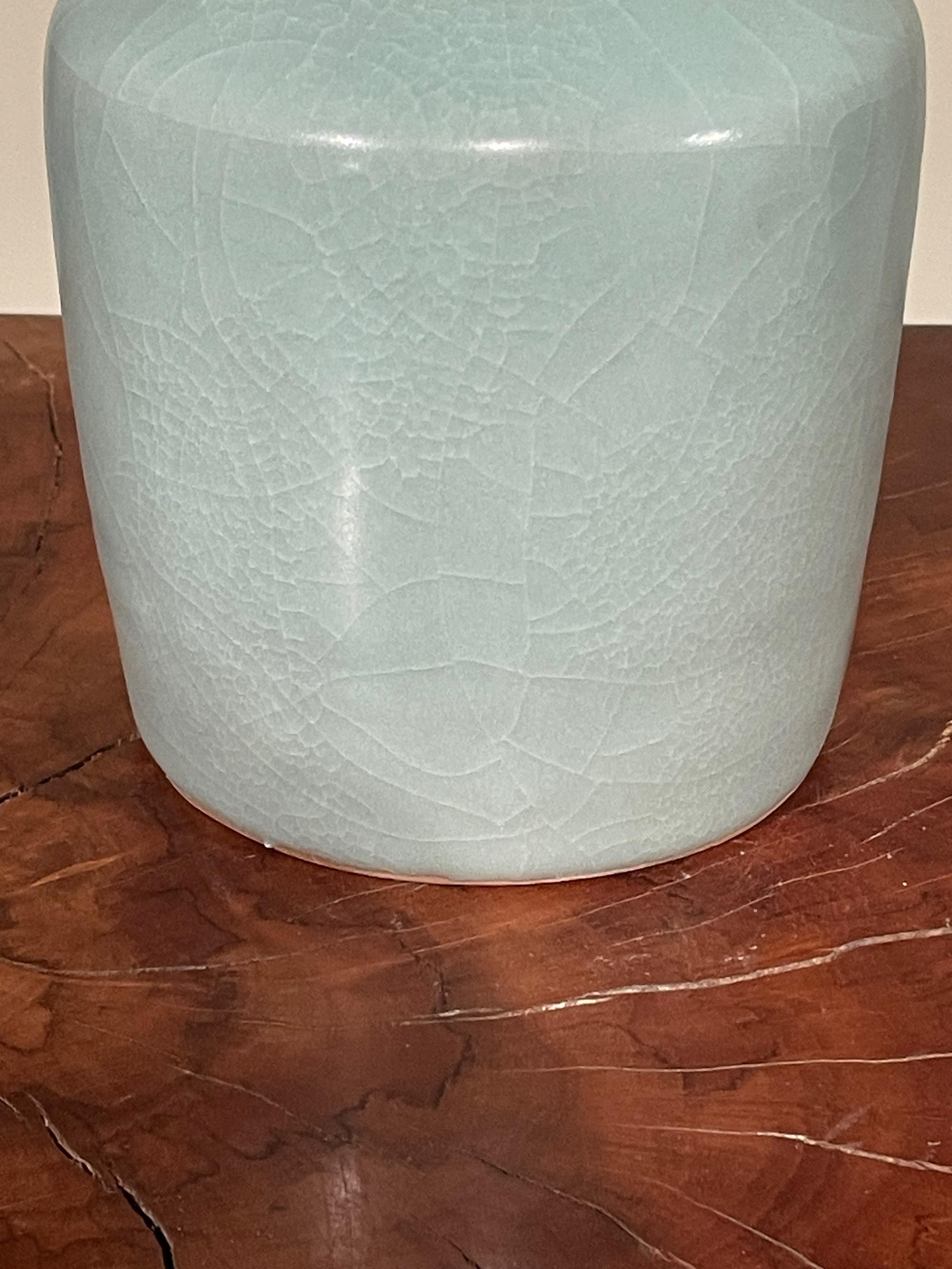 Chinese Pale Turquoise Cylinder Shaped Bottom Vase, China, Contemporary For Sale