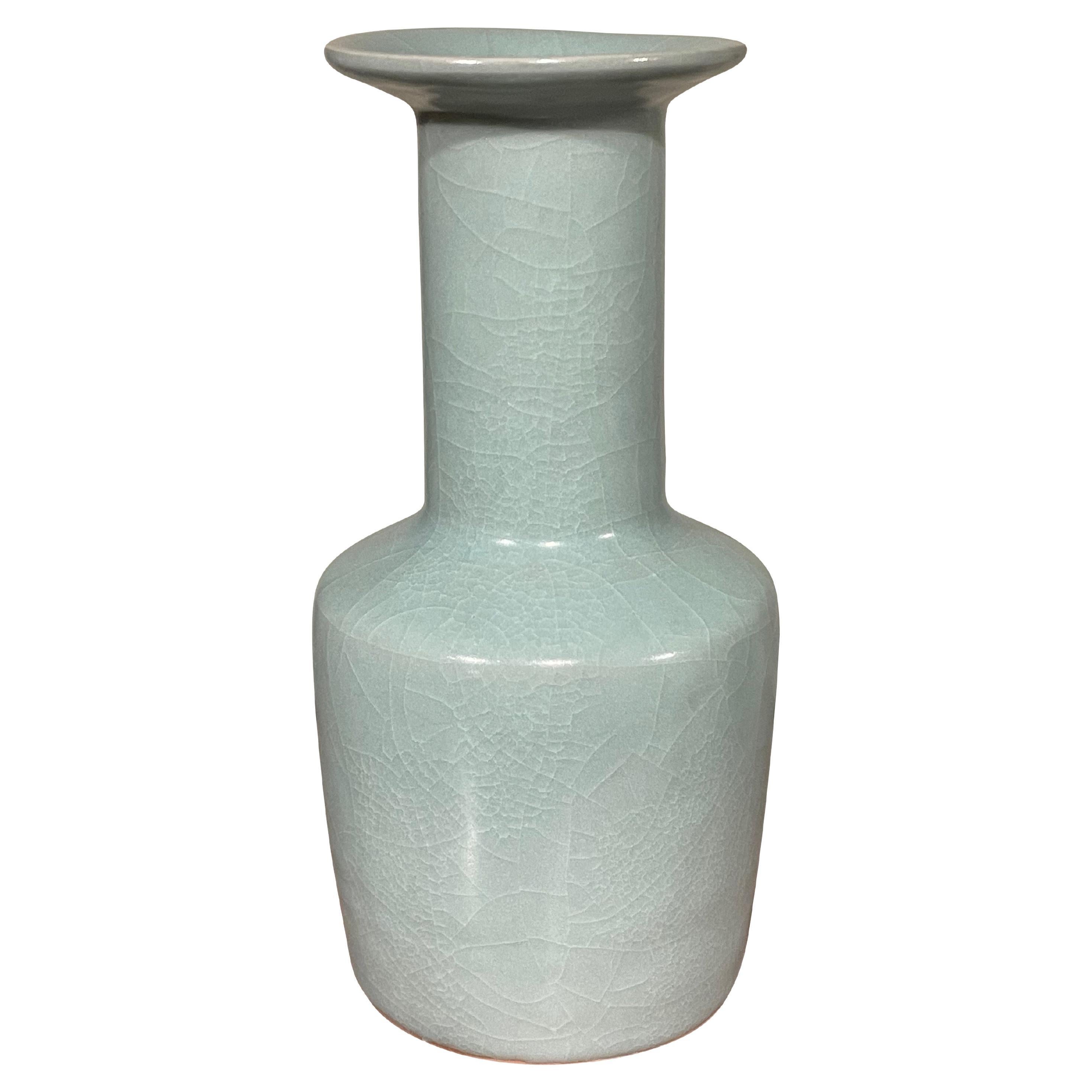 Pale Turquoise Cylinder Shaped Bottom Vase, China, Contemporary For Sale