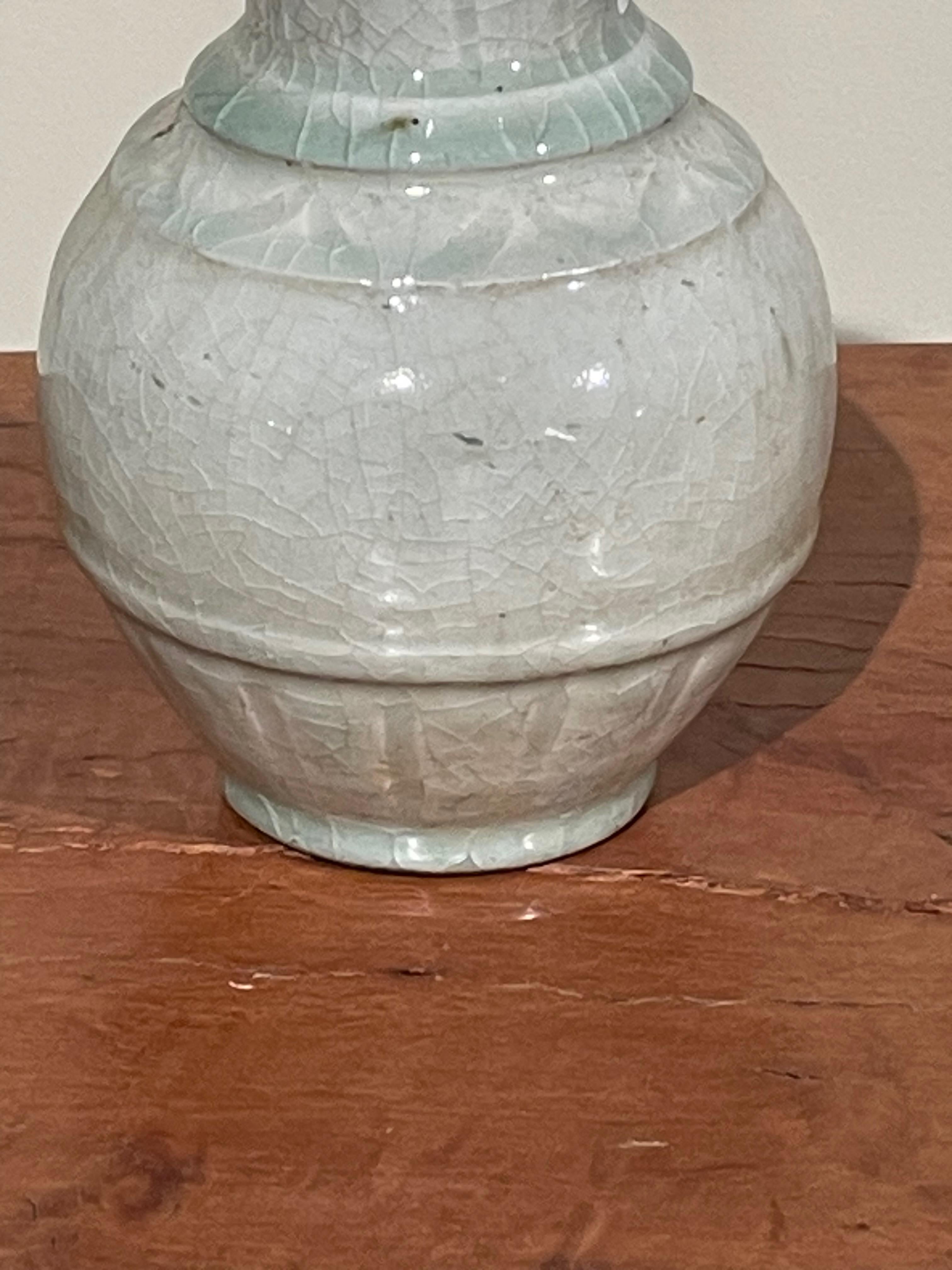 Pale Turquoise Decorative V Design Vase, China, Contemporary In New Condition For Sale In New York, NY