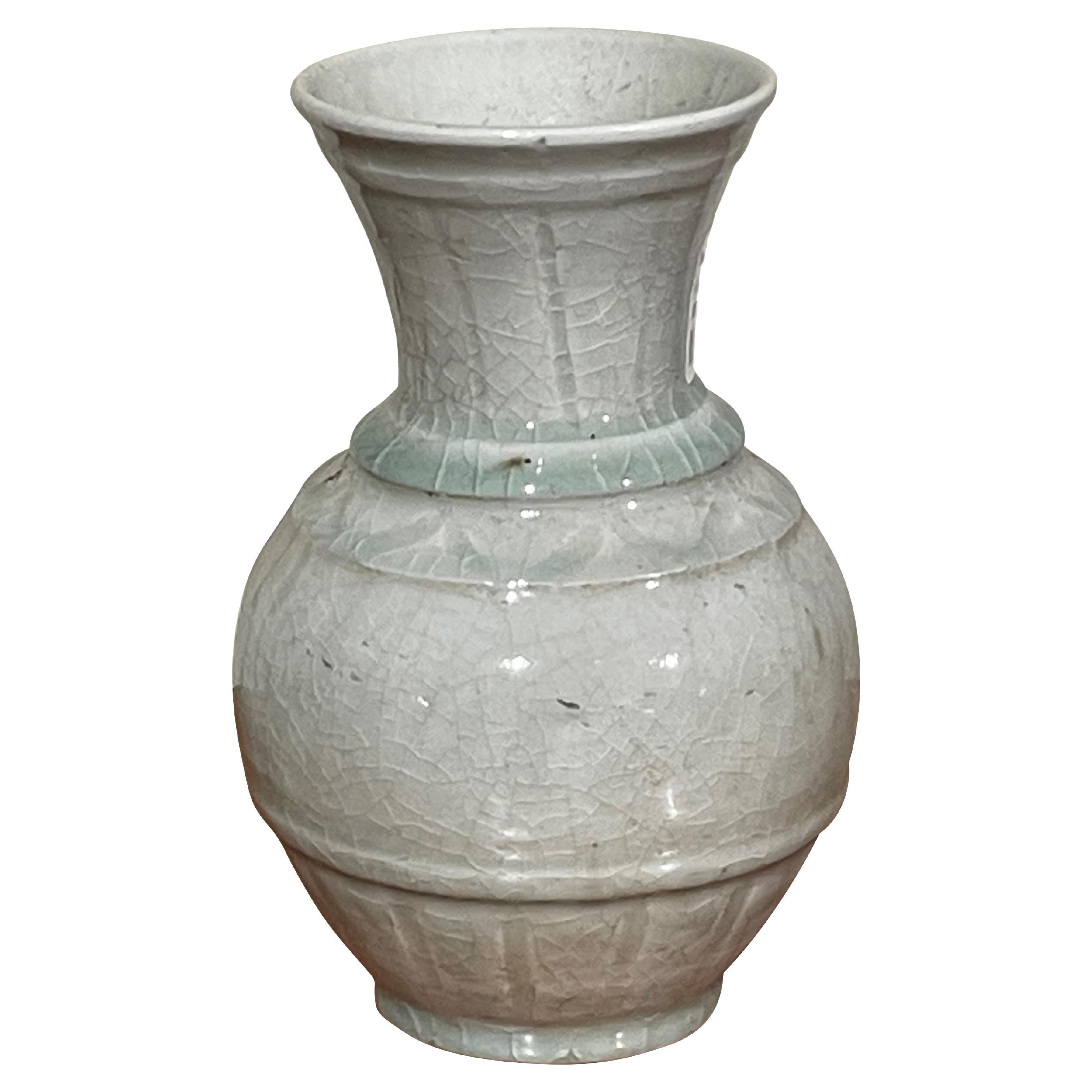 Pale Turquoise Decorative V Design Vase, China, Contemporary For Sale