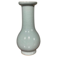 Pale Turquoise Elongated Neck With Rib Detail Opening Vase, China, Contemporary
