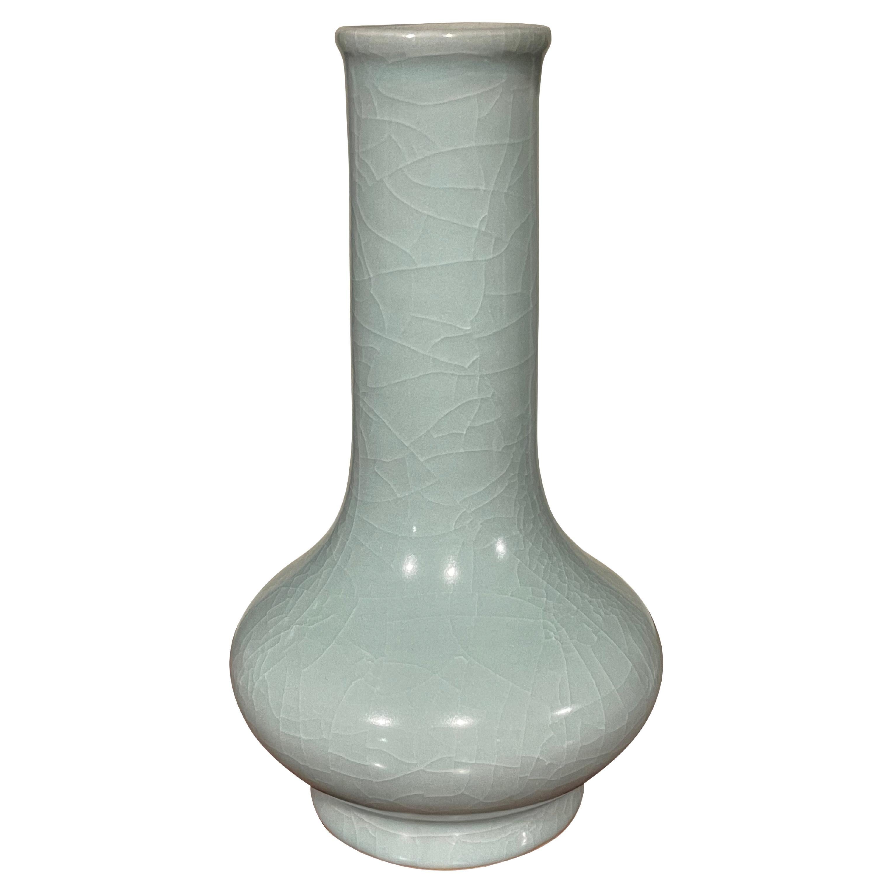 Pale Turquoise Funnel Neck Design Vase, China, Contemporary For Sale