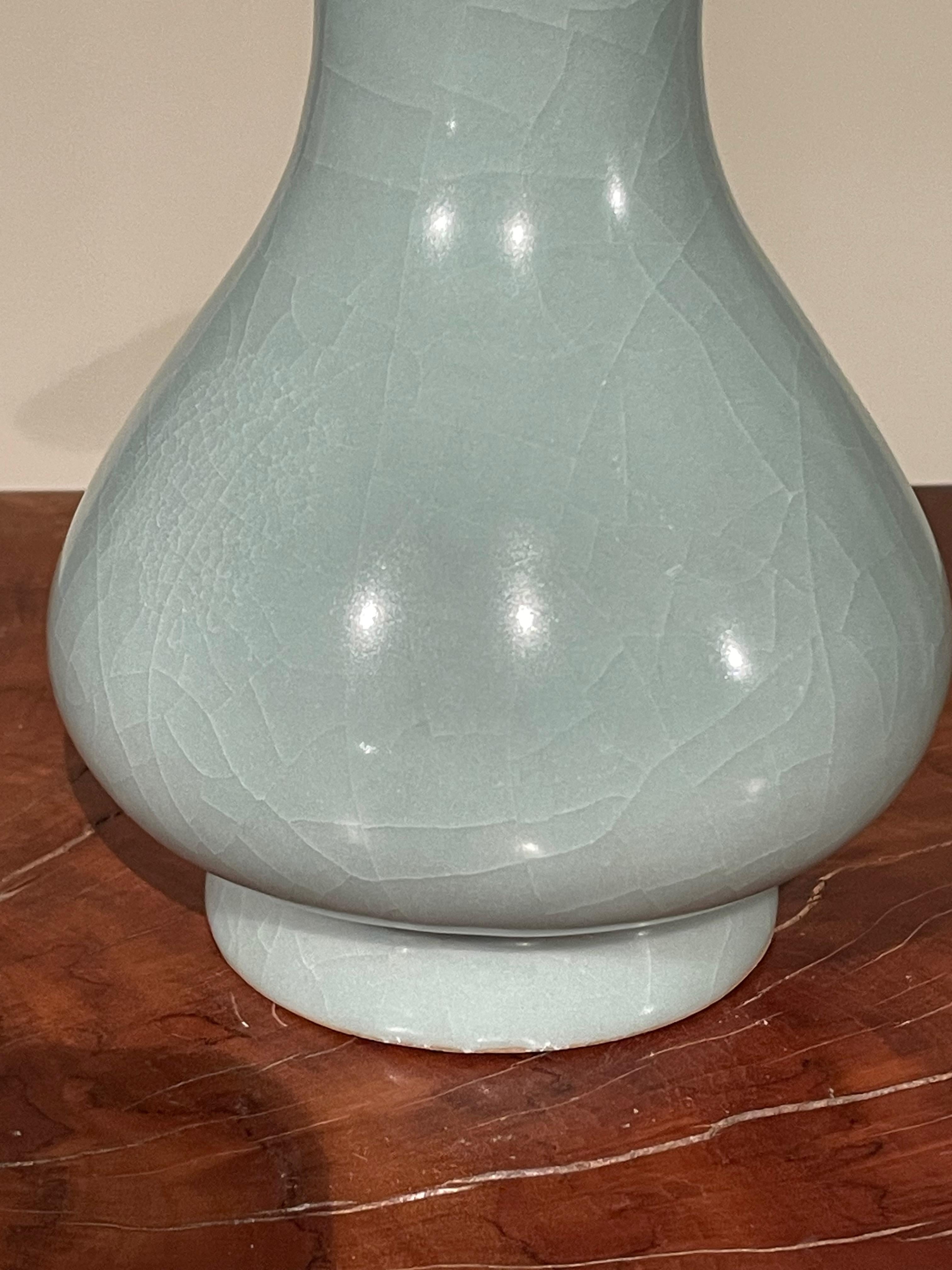 Chinese Pale Turquoise Funnel Neck Vase, China, Contemporary For Sale